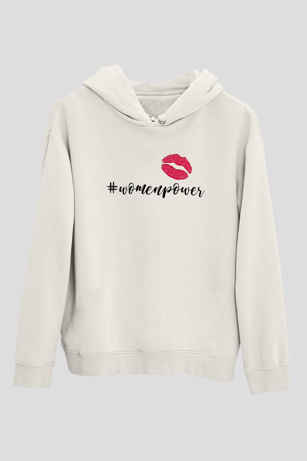Kadınlar Günü Baskılı Beyaz Unisex Kapüşonlu Sweatshirt