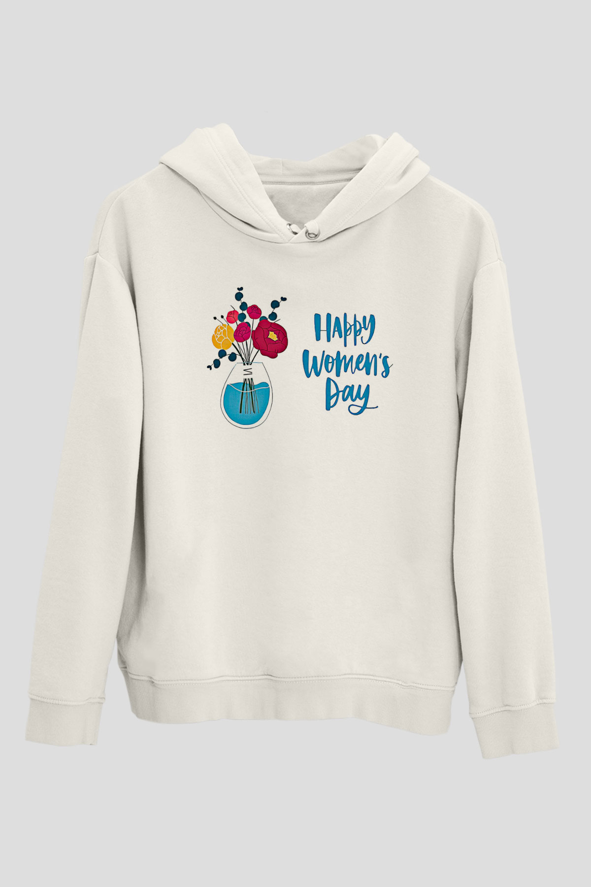 Kadınlar Günü Baskılı Beyaz Unisex Kapüşonlu Sweatshirt