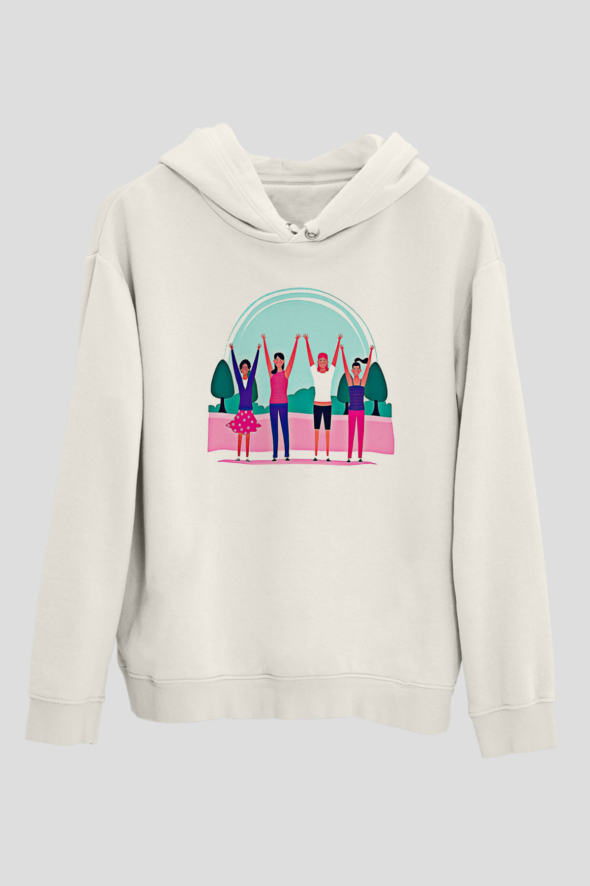 Kadınlar Günü Baskılı Beyaz Unisex Kapüşonlu Sweatshirt