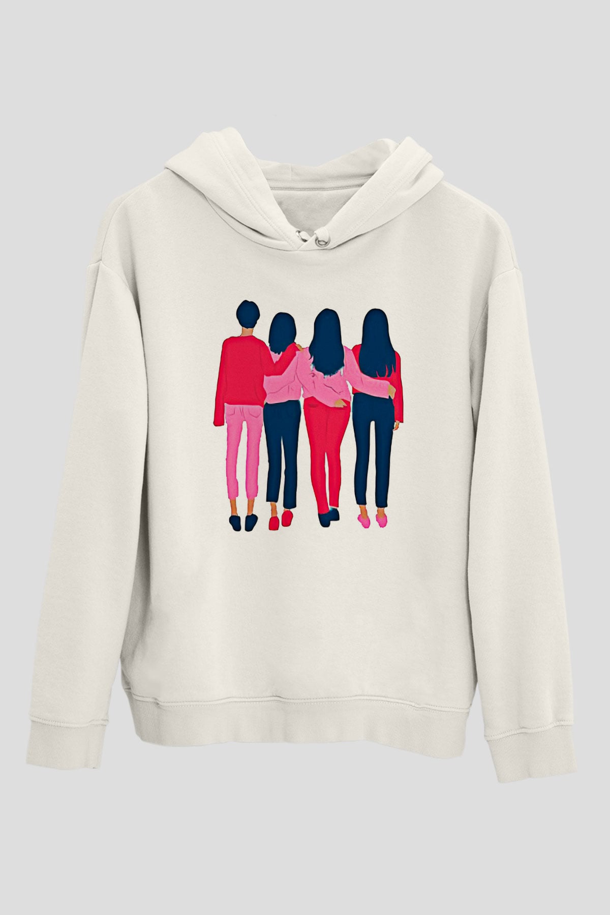 Kadınlar Günü Baskılı Beyaz Unisex Kapüşonlu Sweatshirt