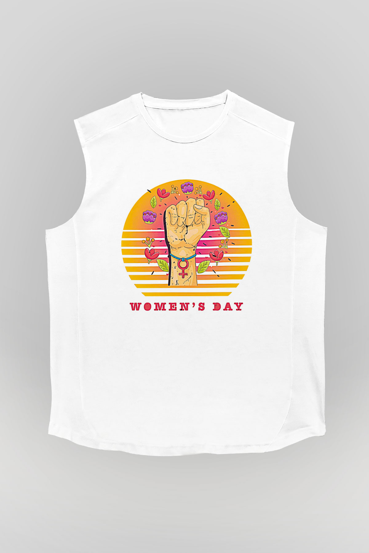 Kadınlar Günü Baskılı Beyaz Unisex Kolsuz Tişört - Tshirt
