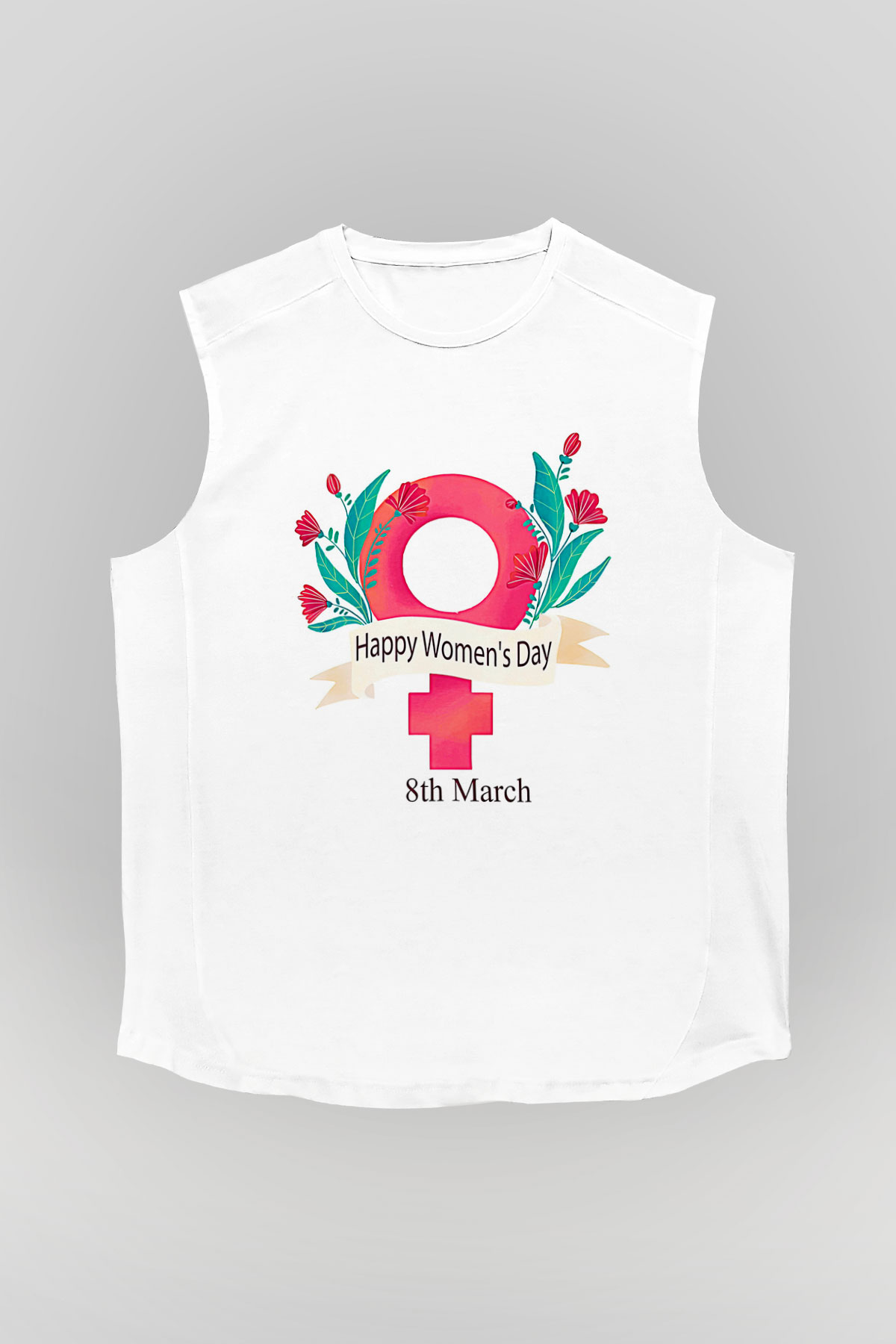 Kadınlar Günü Baskılı Beyaz Unisex Kolsuz Tişört - Tshirt