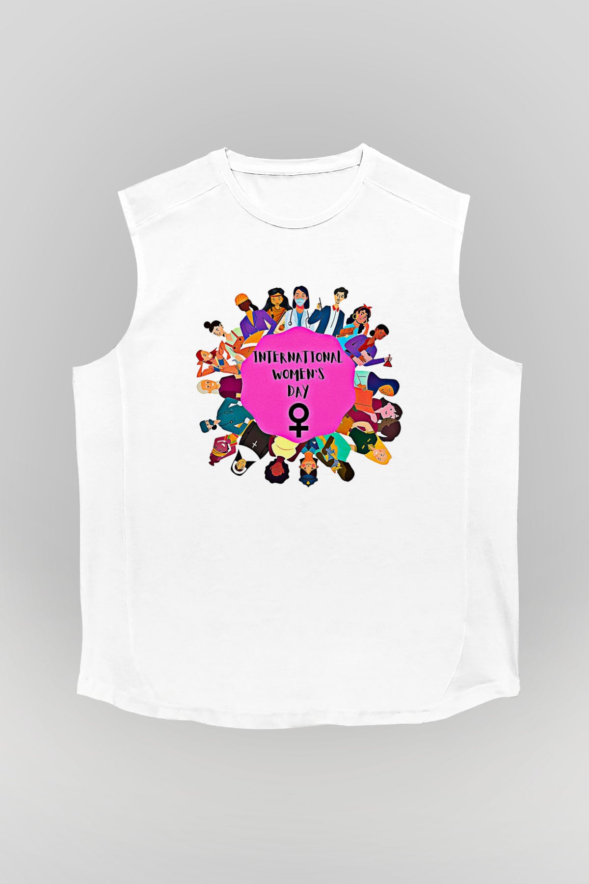 Kadınlar Günü Baskılı Beyaz Unisex Kolsuz Tişört - Tshirt