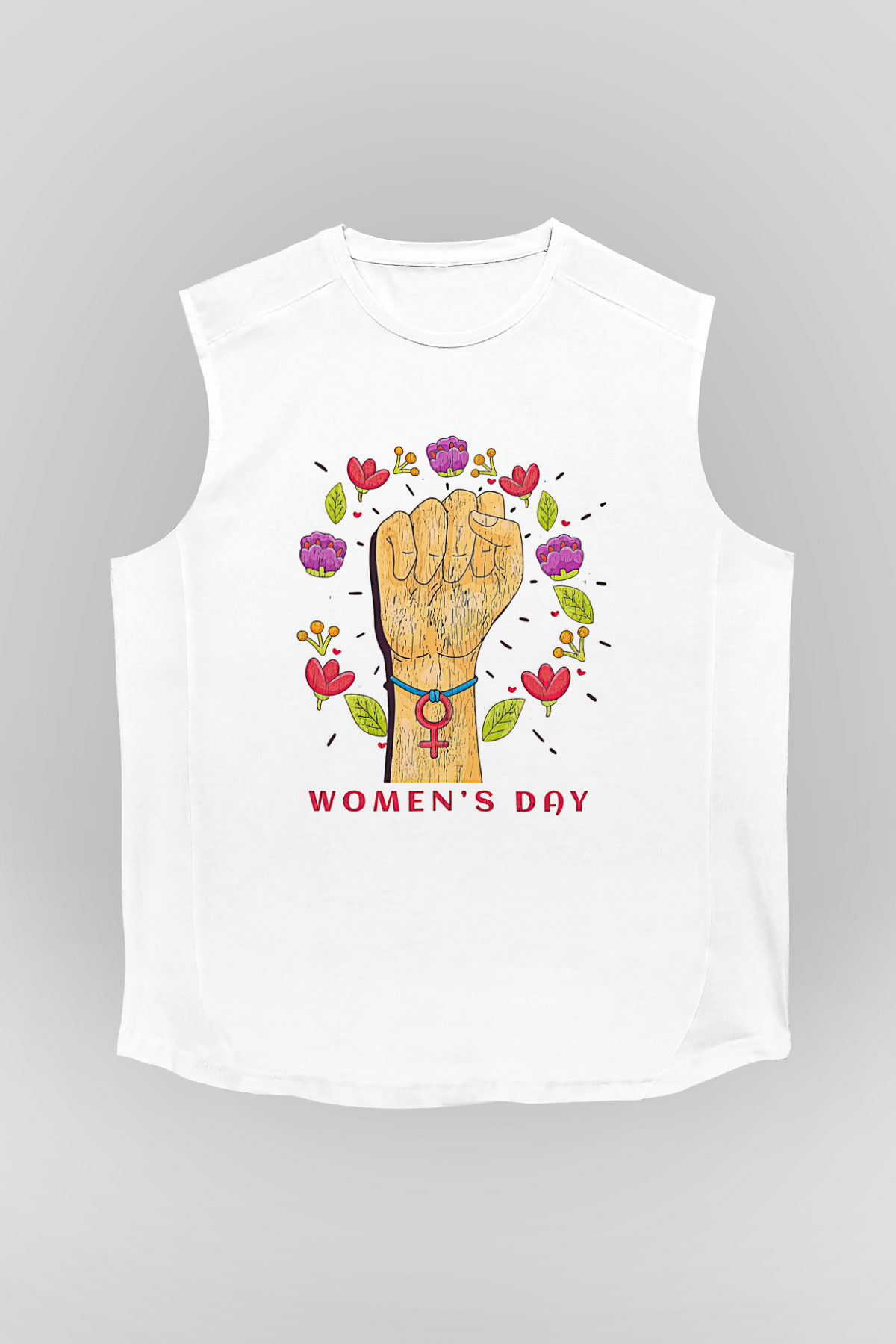 Kadınlar Günü Baskılı Beyaz Unisex Kolsuz Tişört - Tshirt