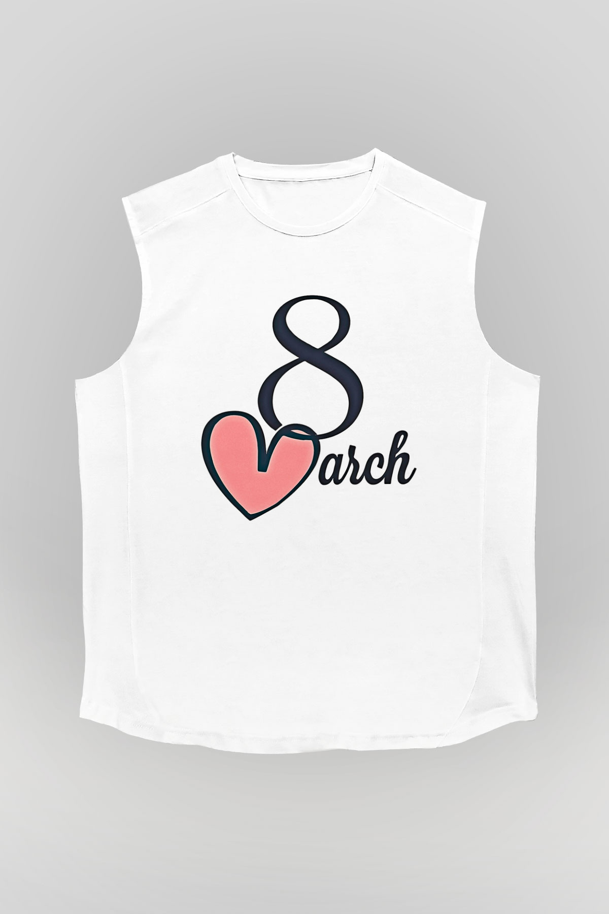 Kadınlar Günü Baskılı Beyaz Unisex Kolsuz Tişört - Tshirt