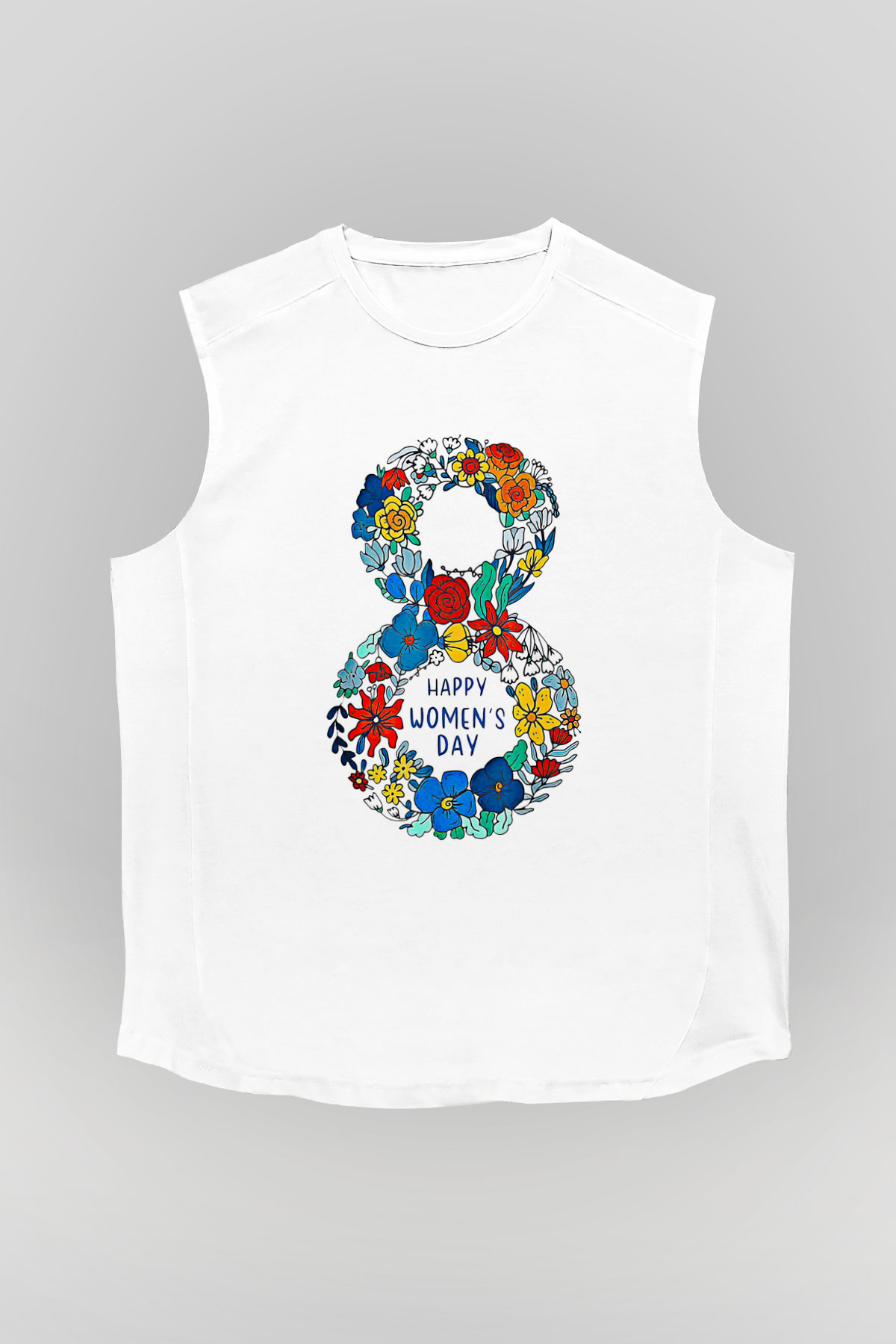 Kadınlar Günü Baskılı Beyaz Unisex Kolsuz Tişört - Tshirt