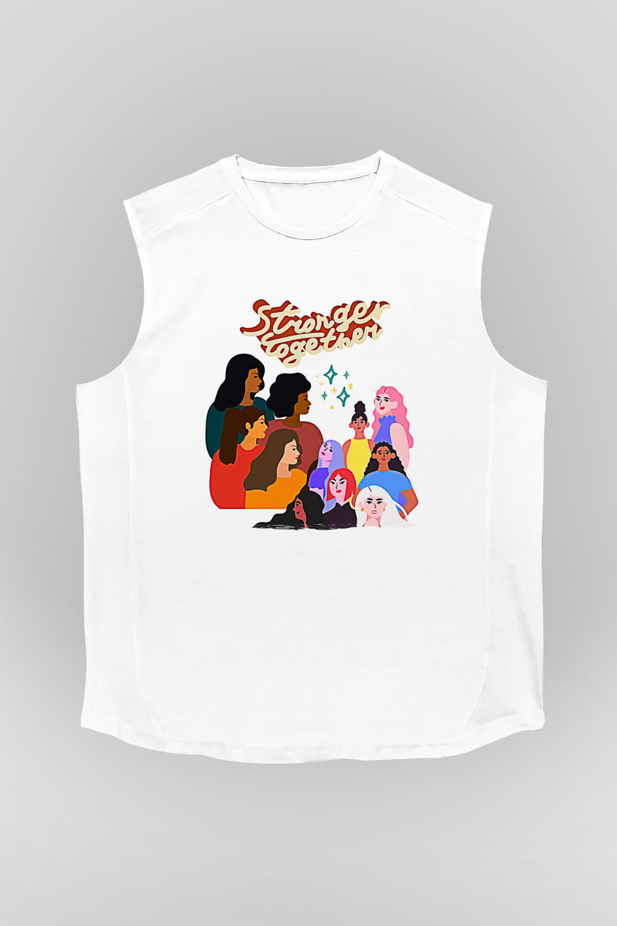 Kadınlar Günü Baskılı Beyaz Unisex Kolsuz Tişört - Tshirt
