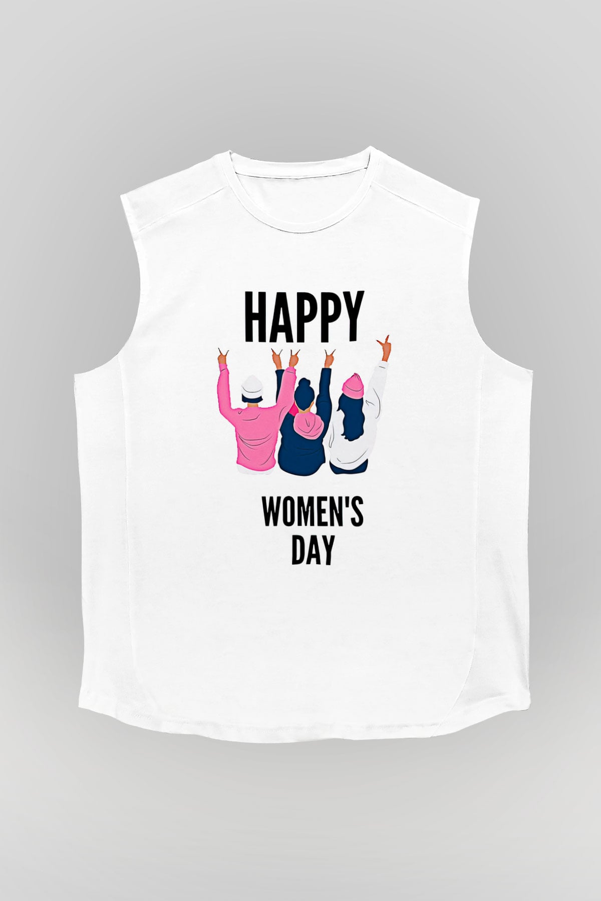 Kadınlar Günü Baskılı Beyaz Unisex Kolsuz Tişört - Tshirt
