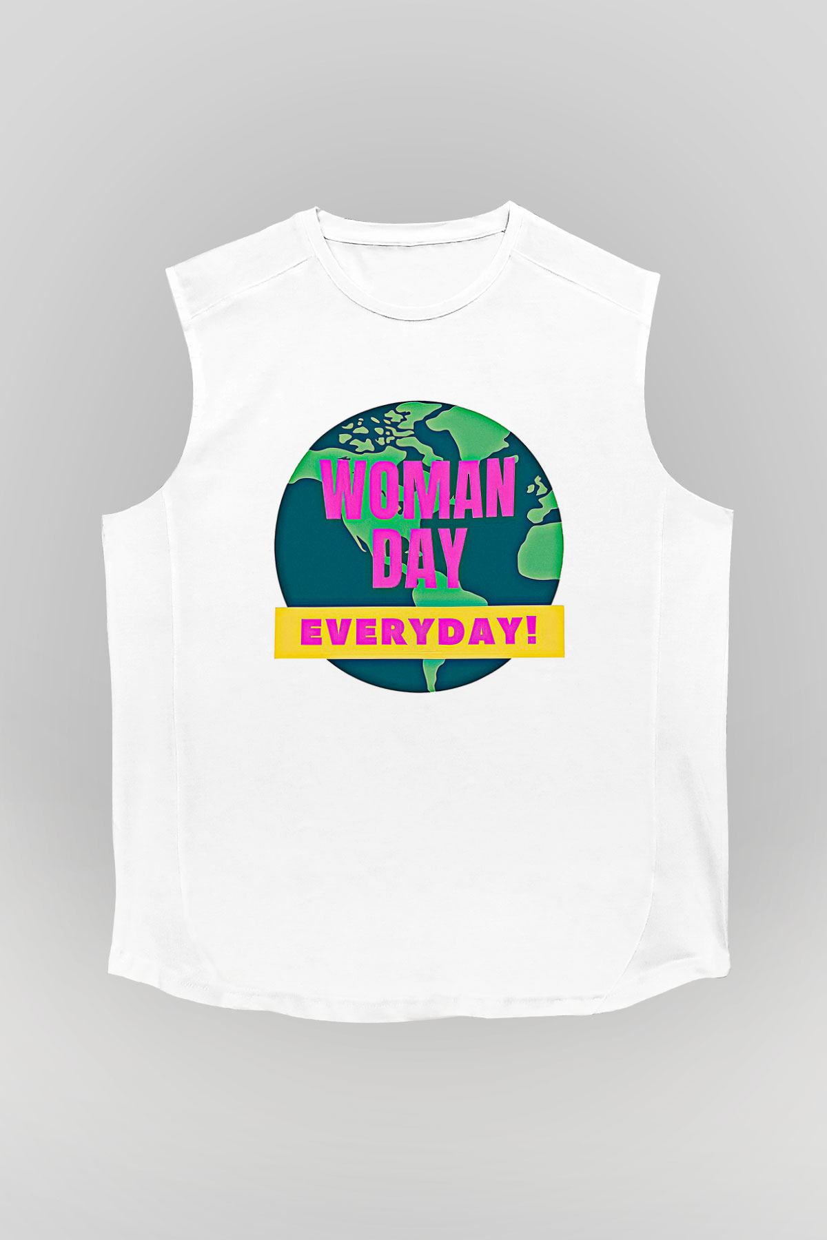 Kadınlar Günü Baskılı Beyaz Unisex Kolsuz Tişört - Tshirt