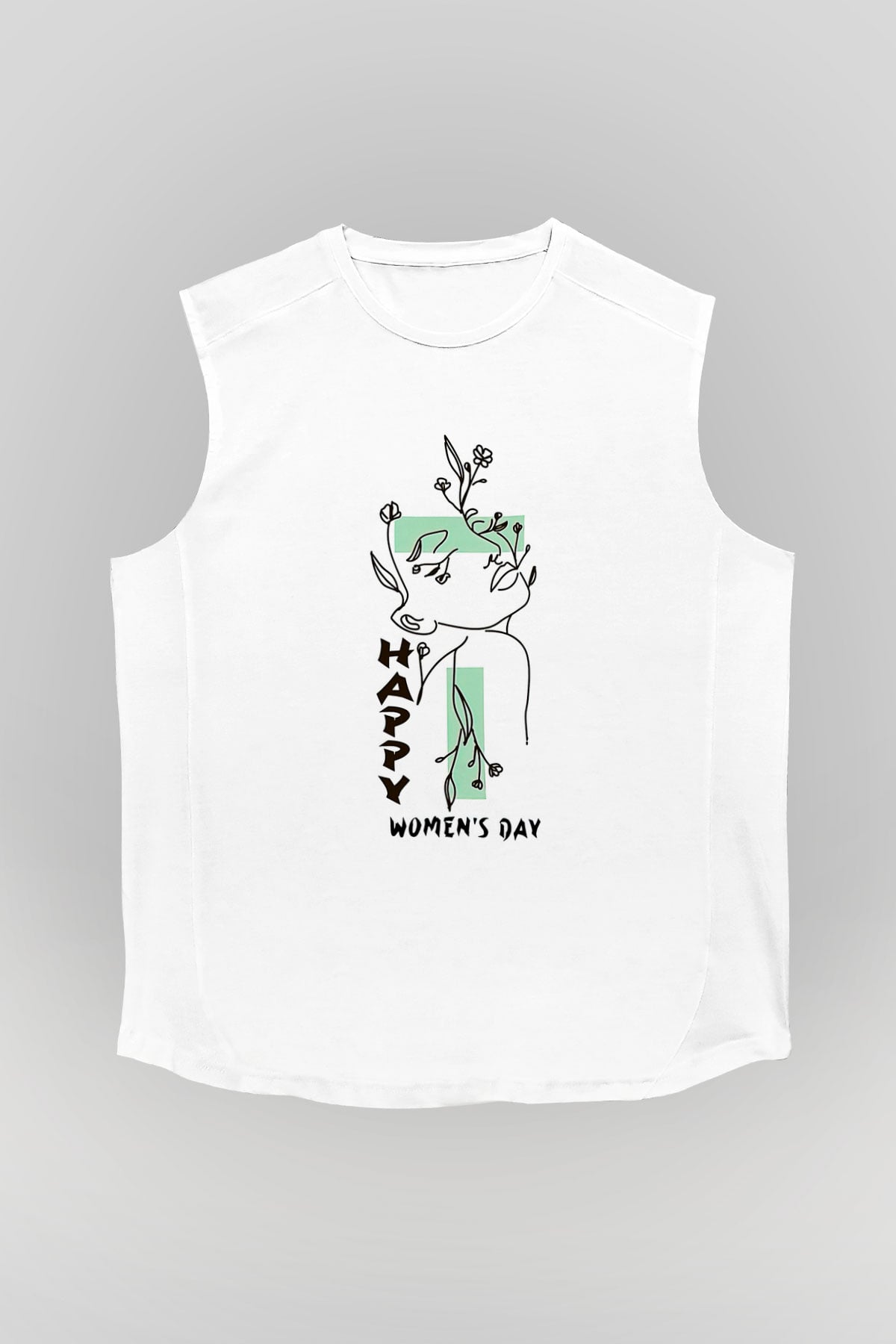 Kadınlar Günü Baskılı Beyaz Unisex Kolsuz Tişört - Tshirt