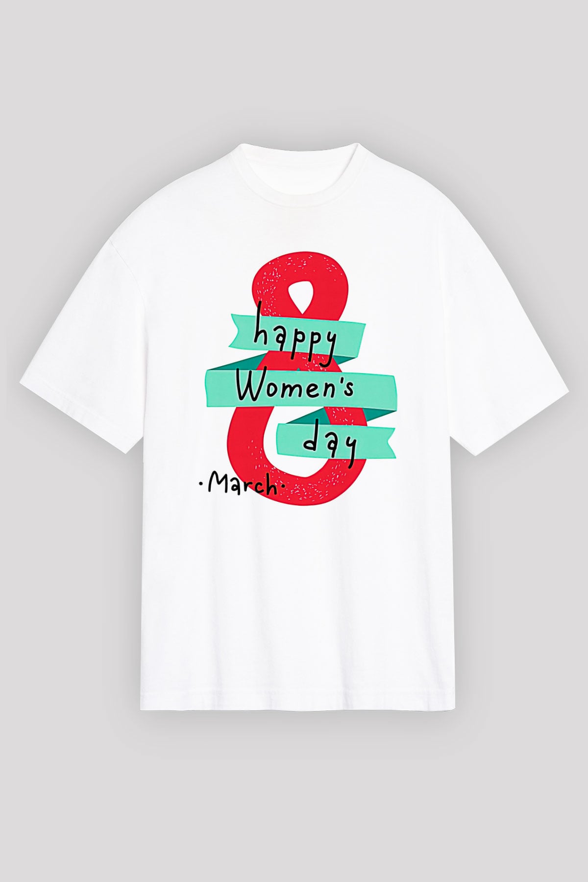 Kadınlar Günü Baskılı Beyaz Unisex Oversize Tişört - Tshirt