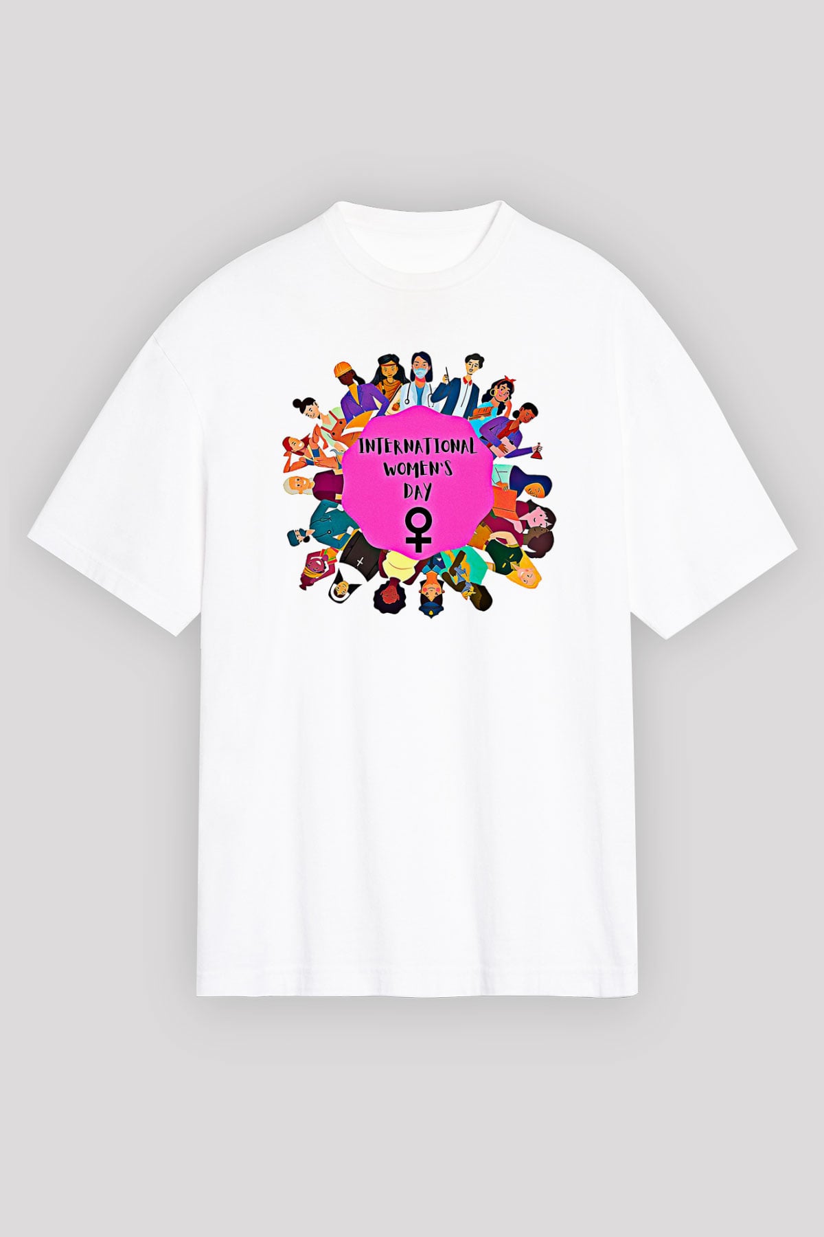 Kadınlar Günü Baskılı Beyaz Unisex Oversize Tişört - Tshirt