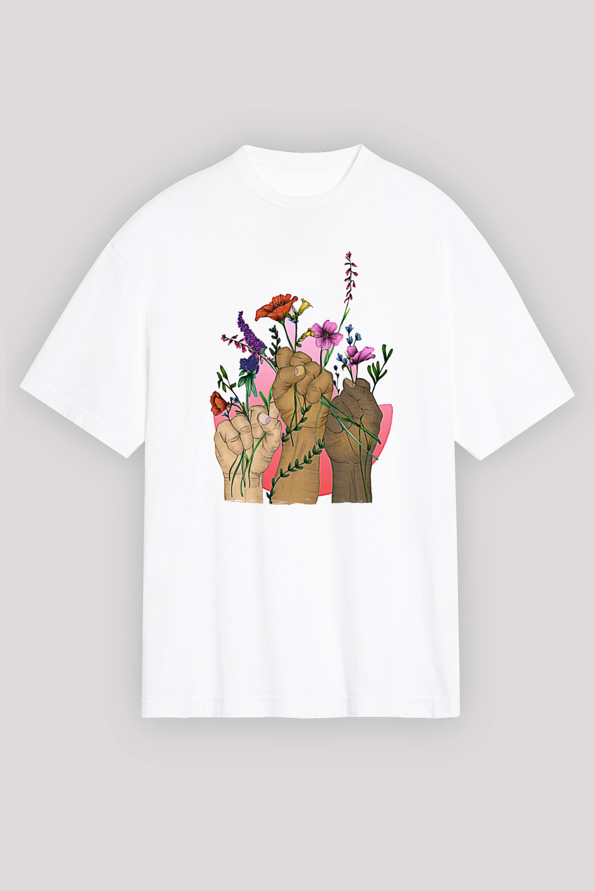 Kadınlar Günü Baskılı Beyaz Unisex Oversize Tişört - Tshirt