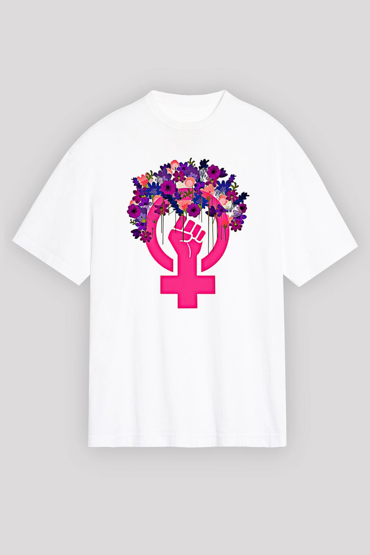 Kadınlar Günü Baskılı Beyaz Unisex Oversize Tişört - Tshirt