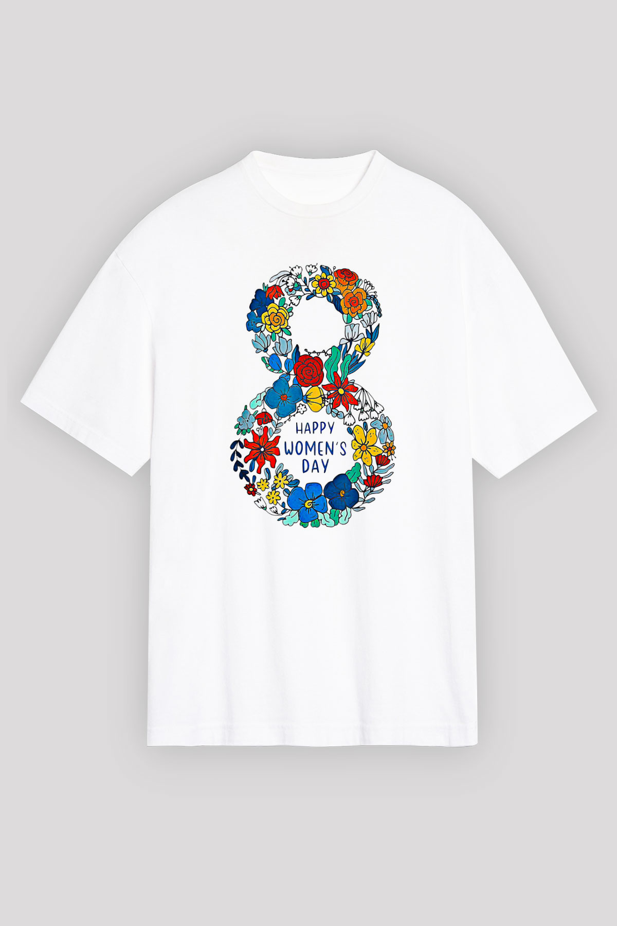 Kadınlar Günü Baskılı Beyaz Unisex Oversize Tişört - Tshirt