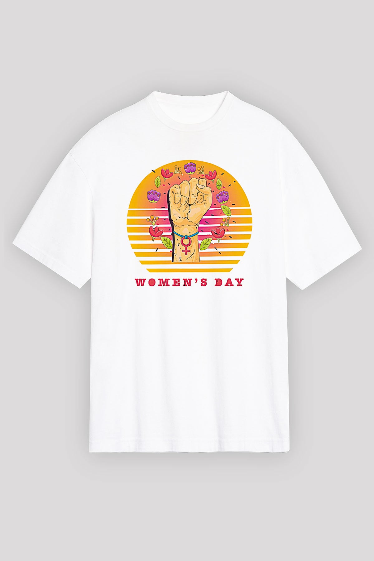 Kadınlar Günü Baskılı Beyaz Unisex Oversize Tişört - Tshirt