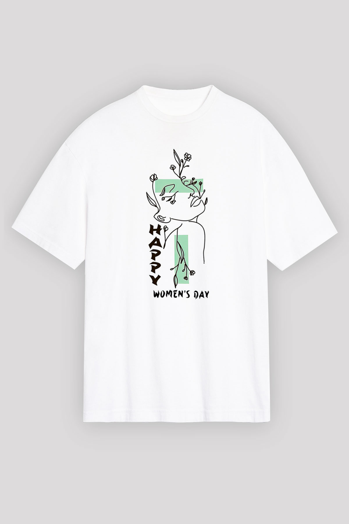 Kadınlar Günü Baskılı Beyaz Unisex Oversize Tişört - Tshirt