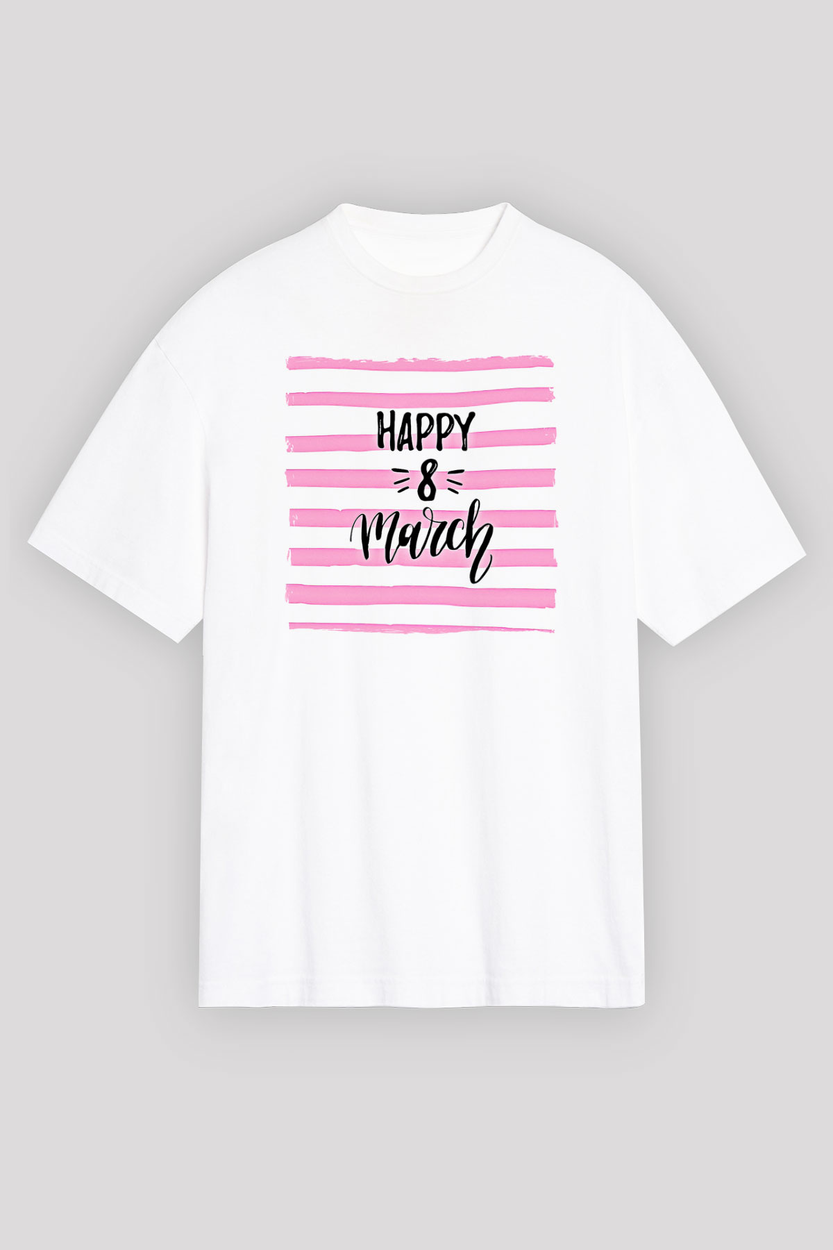 Kadınlar Günü Baskılı Beyaz Unisex Oversize Tişört - Tshirt