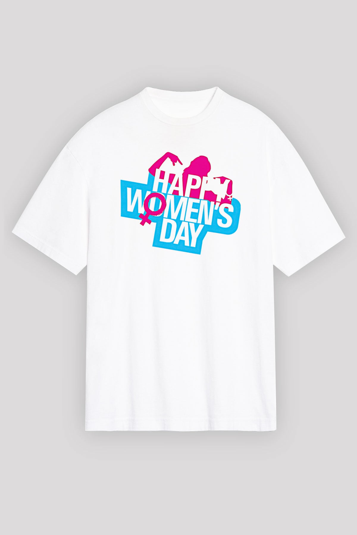 Kadınlar Günü Baskılı Beyaz Unisex Oversize Tişört - Tshirt