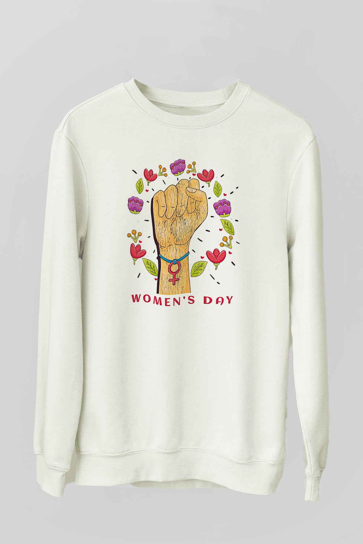 Kadınlar Günü Baskılı Beyaz Unisex Sweatshirt