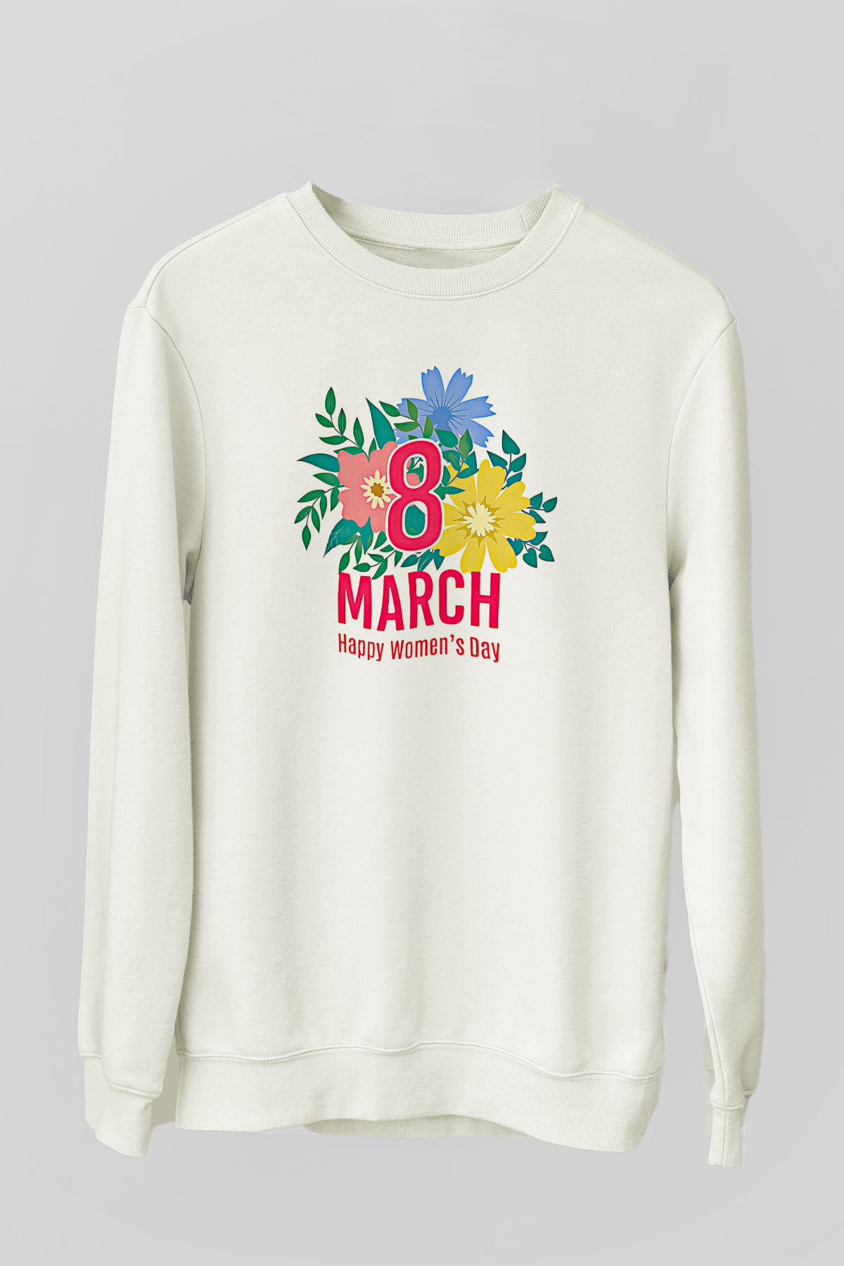 Kadınlar Günü Baskılı Beyaz Unisex Sweatshirt