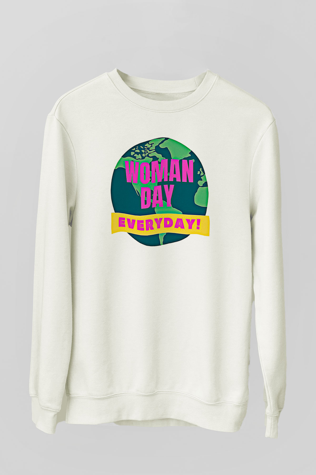 Kadınlar Günü Baskılı Beyaz Unisex Sweatshirt
