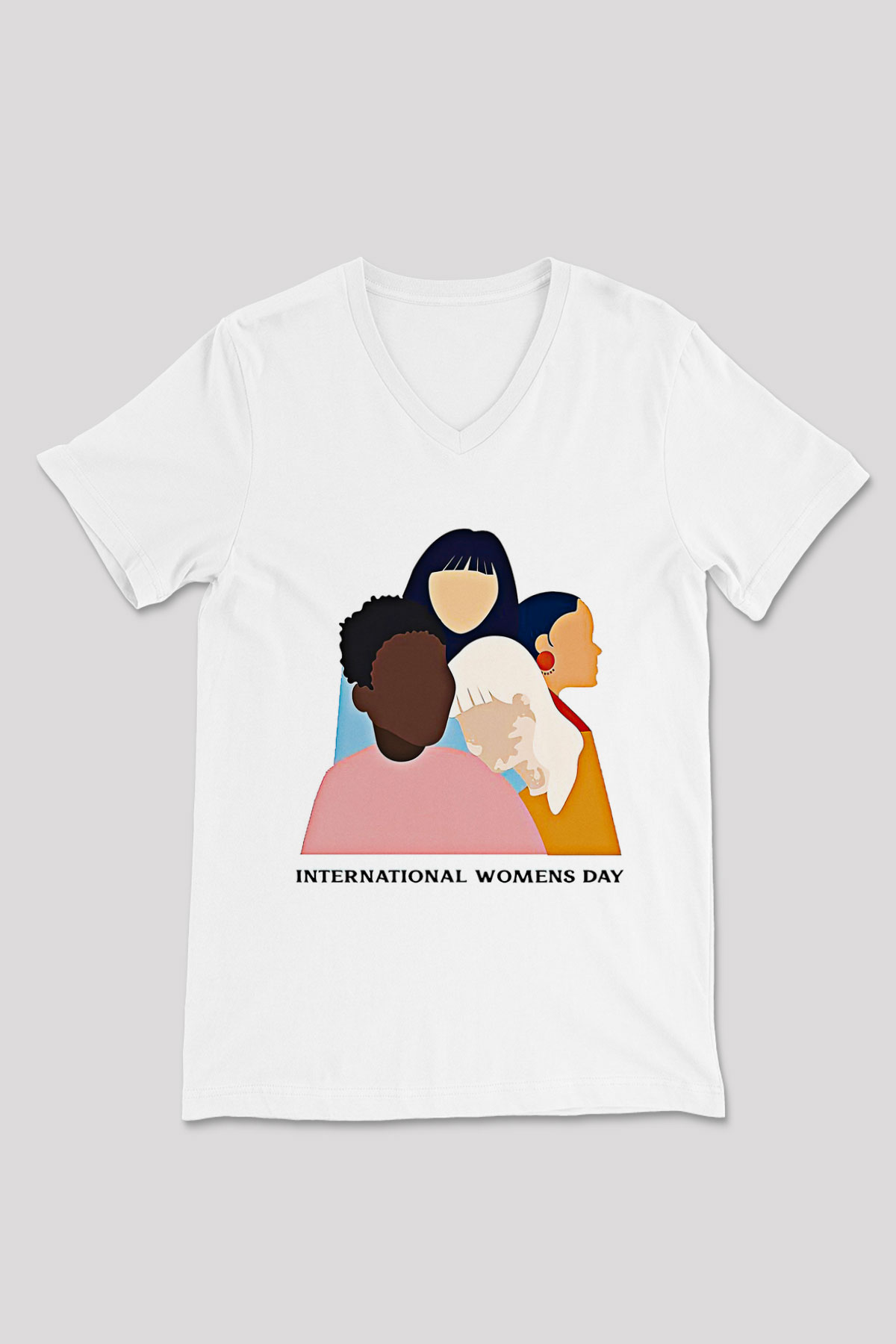 Kadınlar Günü Baskılı Beyaz Unisex V Yaka Tişört - Tshirt