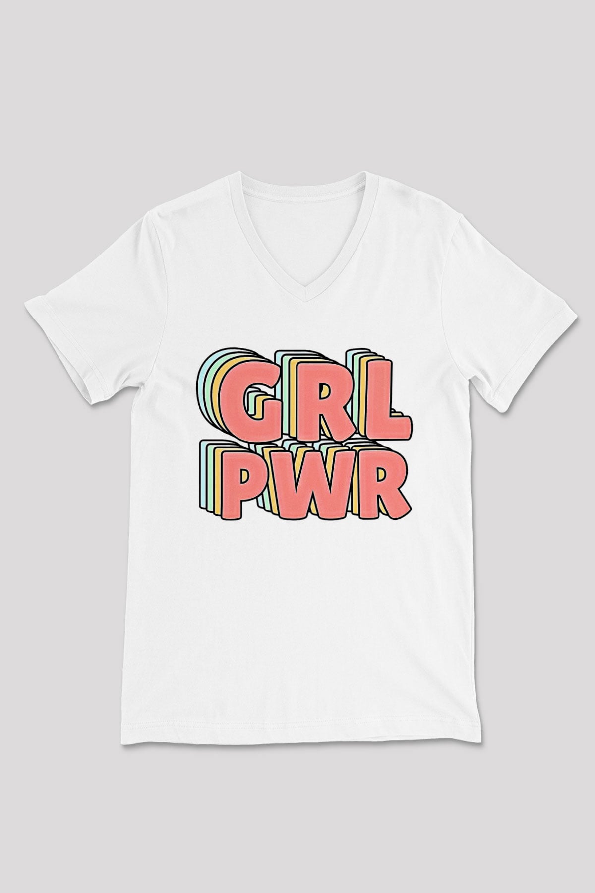 Kadınlar Günü Baskılı Beyaz Unisex V Yaka Tişört - Tshirt