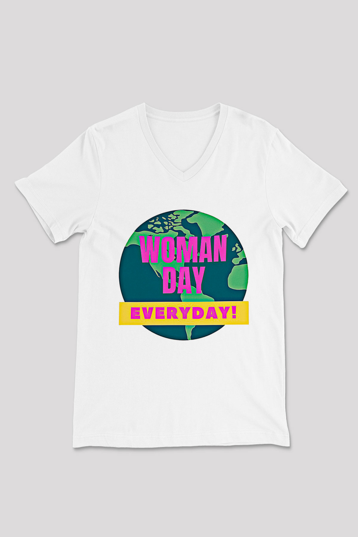 Kadınlar Günü Baskılı Beyaz Unisex V Yaka Tişört - Tshirt