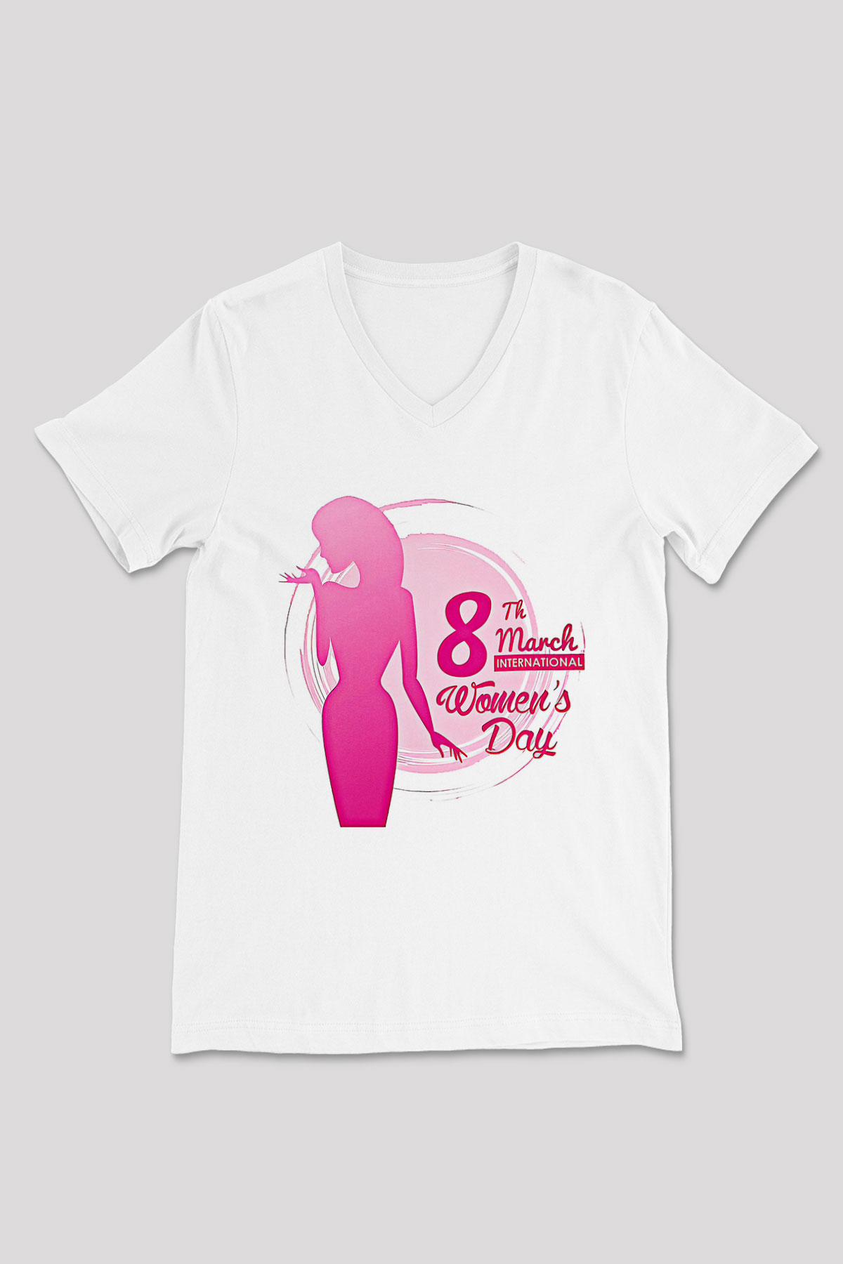 Kadınlar Günü Baskılı Beyaz Unisex V Yaka Tişört - Tshirt