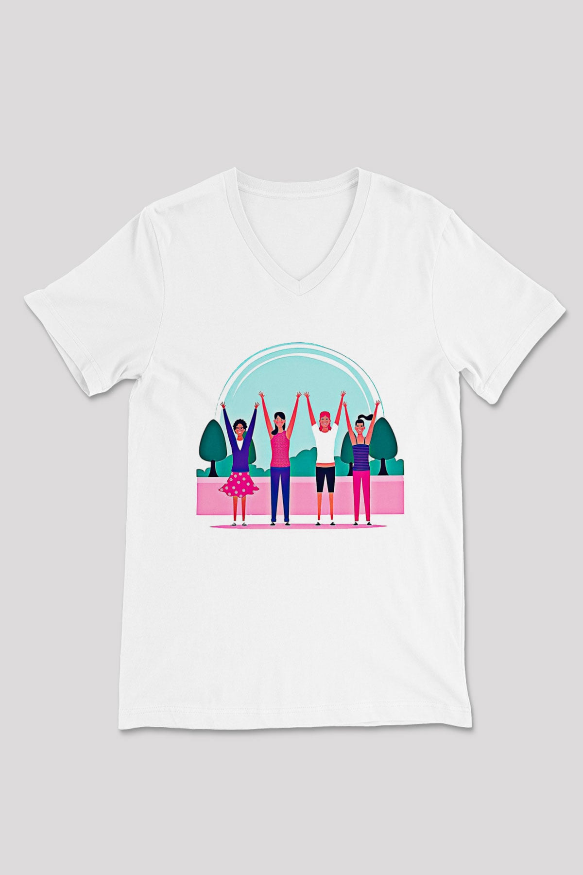 Kadınlar Günü Baskılı Beyaz Unisex V Yaka Tişört - Tshirt