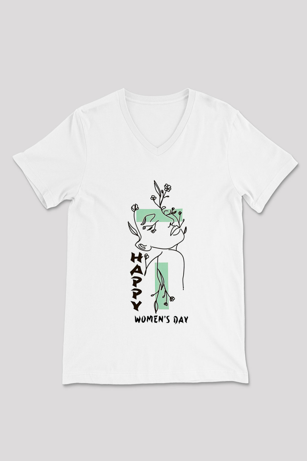 Kadınlar Günü Baskılı Beyaz Unisex V Yaka Tişört - Tshirt