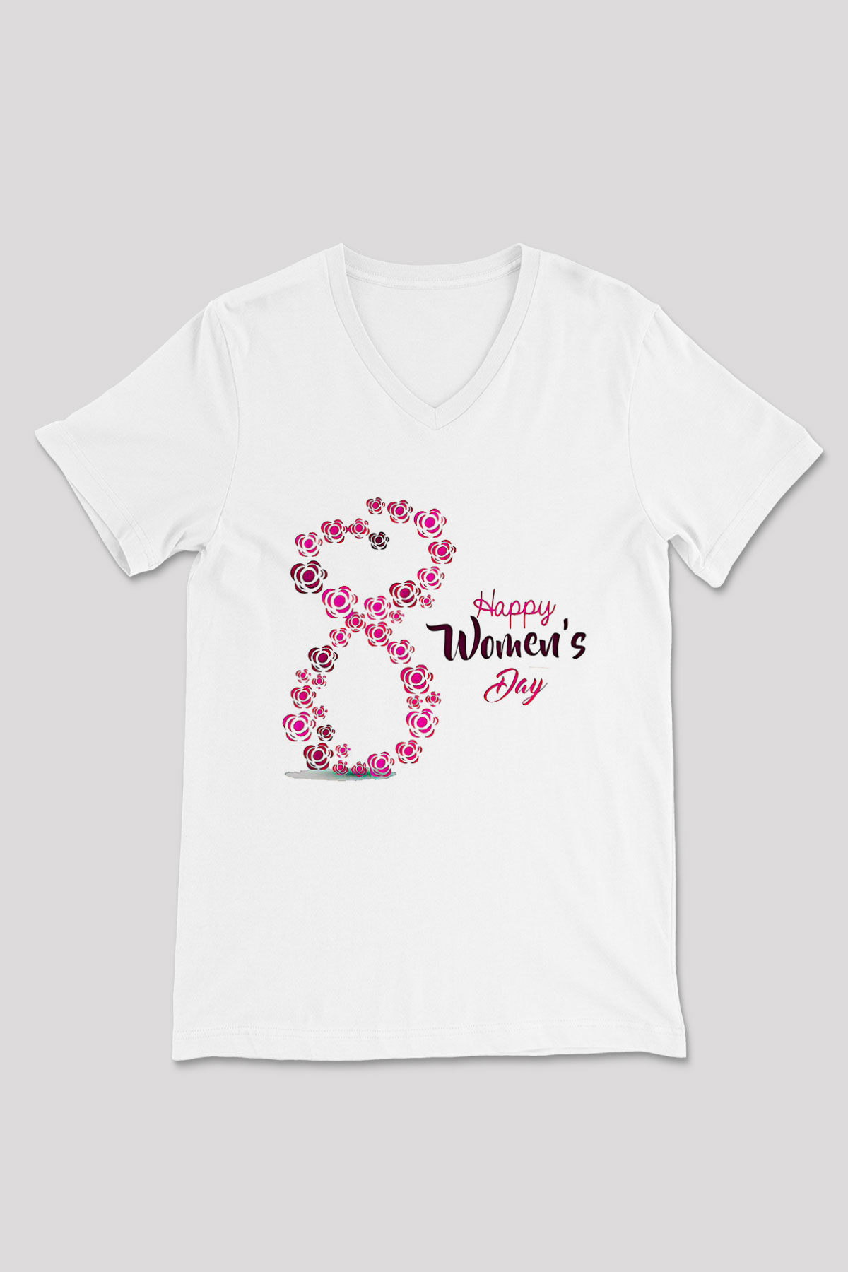 Kadınlar Günü Baskılı Beyaz Unisex V Yaka Tişört - Tshirt