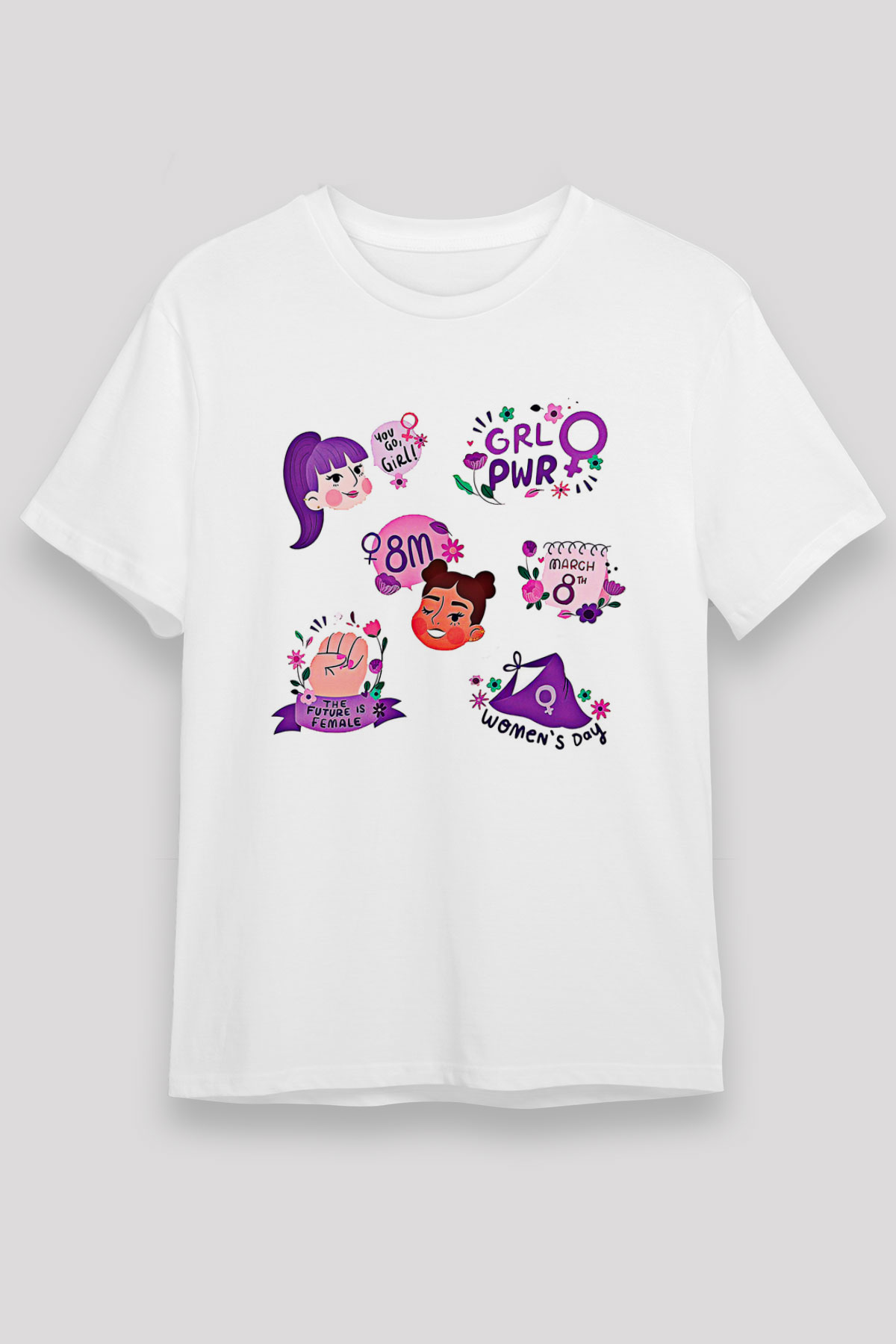 Kadınlar Günü Baskılı Unisex Beyaz Tişört - Tshirt
