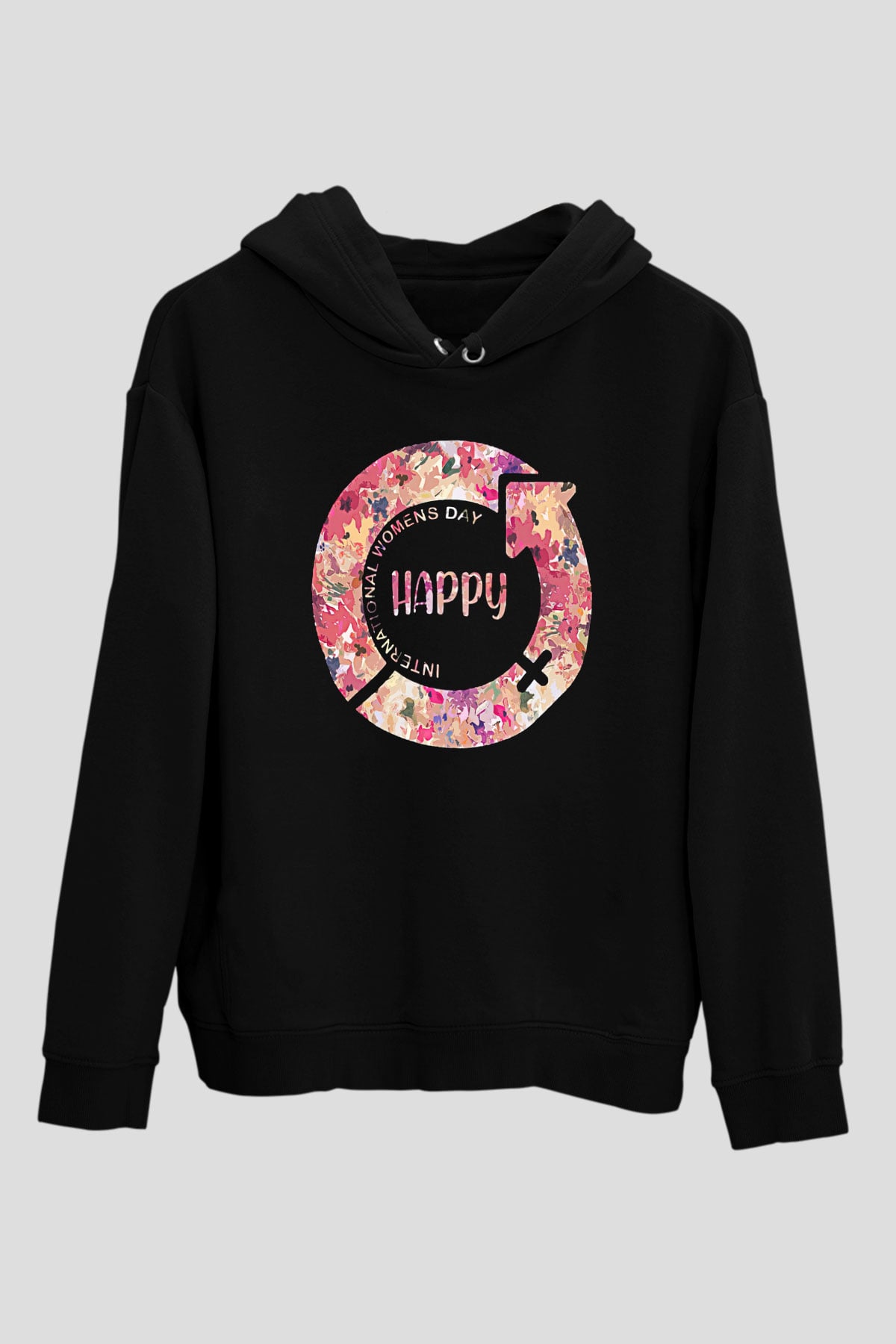 Kadınlar Günü Baskılı Unisex Siyah Hoodie