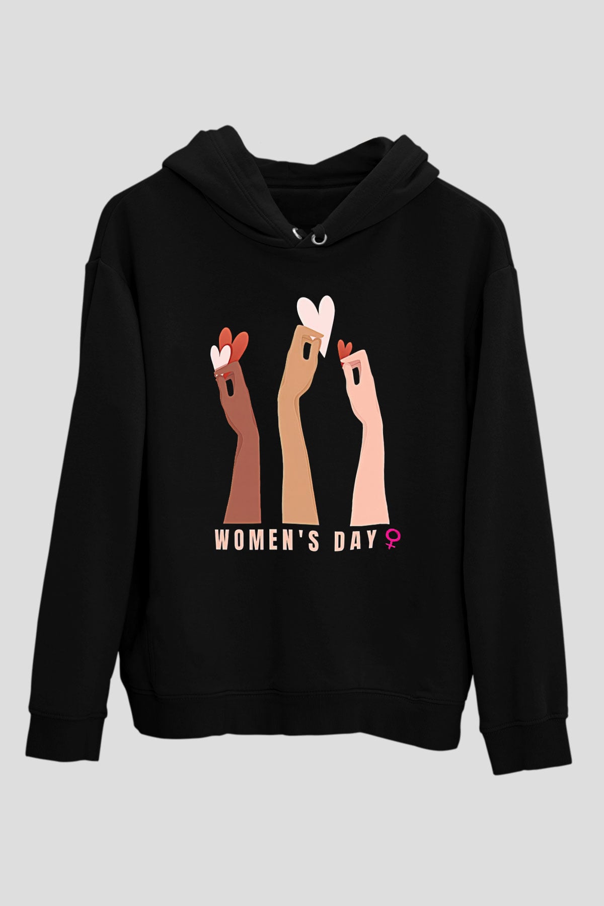 Kadınlar Günü Baskılı Unisex Siyah Hoodie