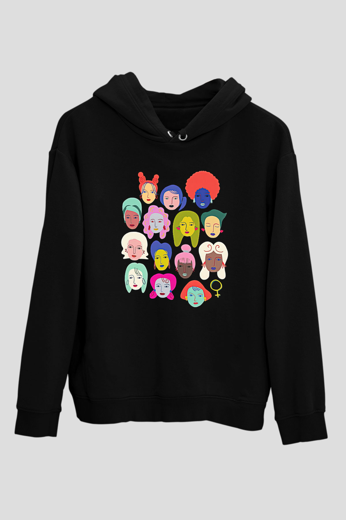 Kadınlar Günü Baskılı Unisex Siyah Hoodie