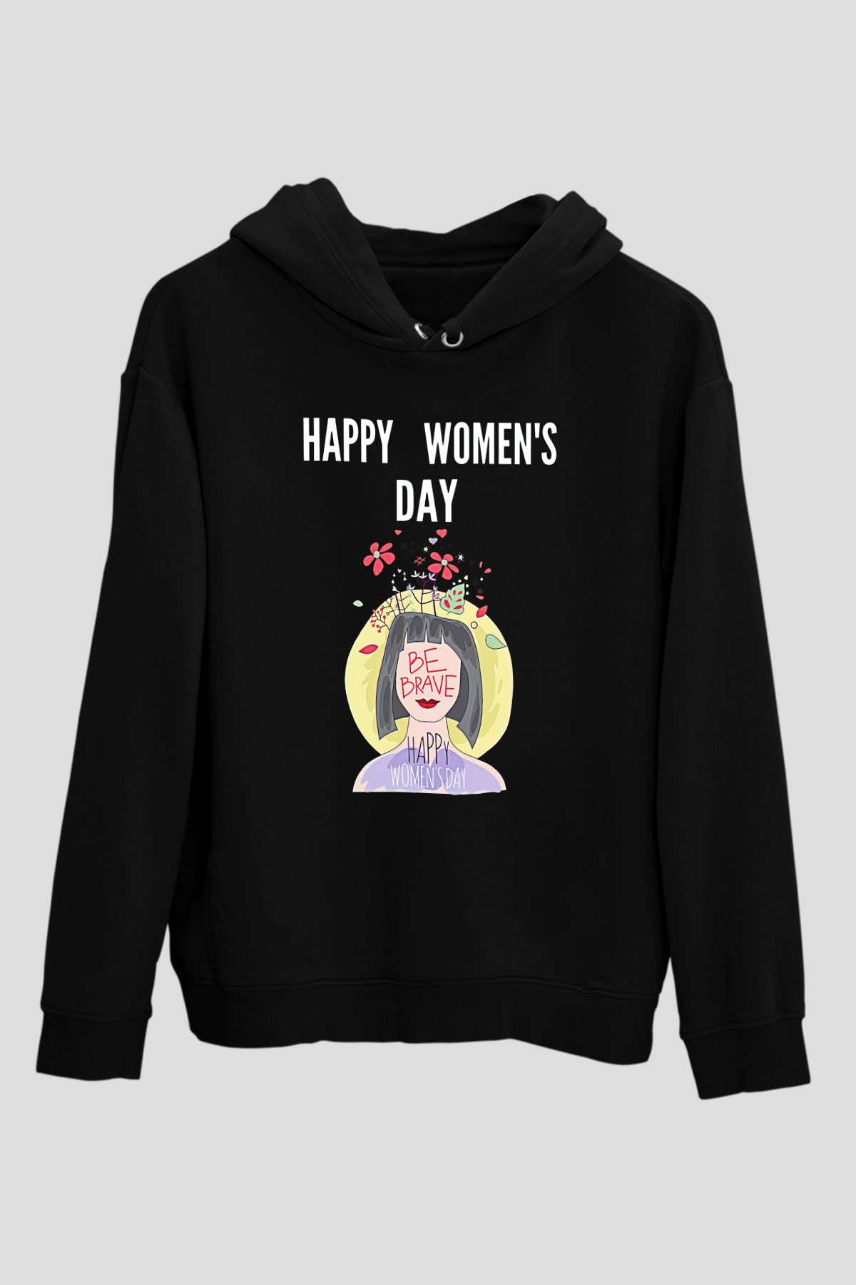 Kadınlar Günü Baskılı Unisex Siyah Hoodie