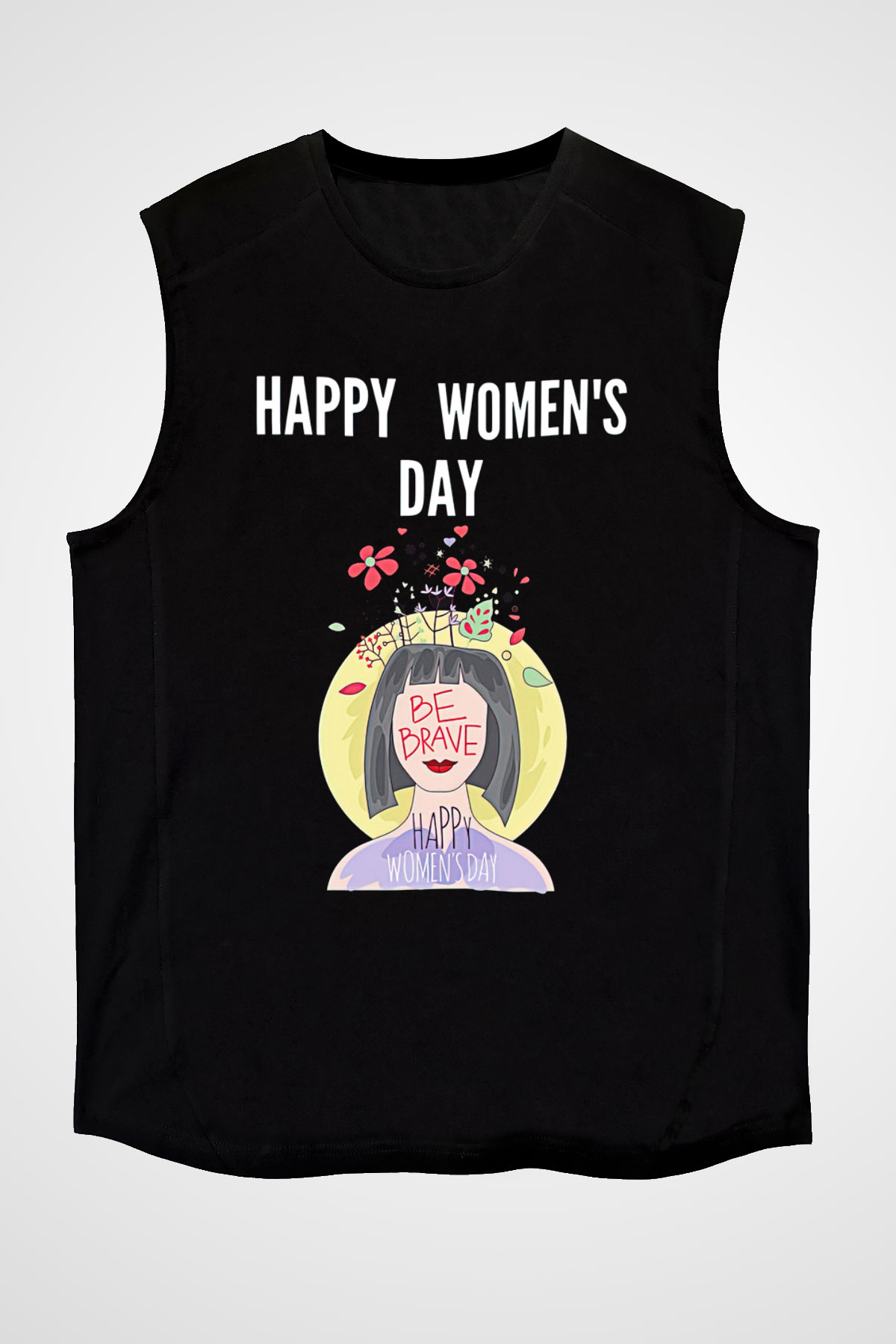 Kadınlar Günü Baskılı Unisex Siyah Kolsuz Tişört - Tshirt