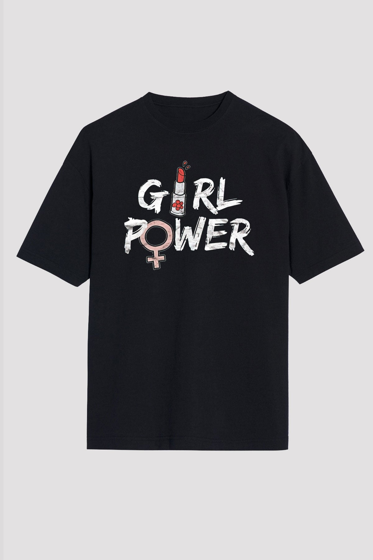 Kadınlar Günü Baskılı Unisex Siyah Oversize Tişört - Tshirt