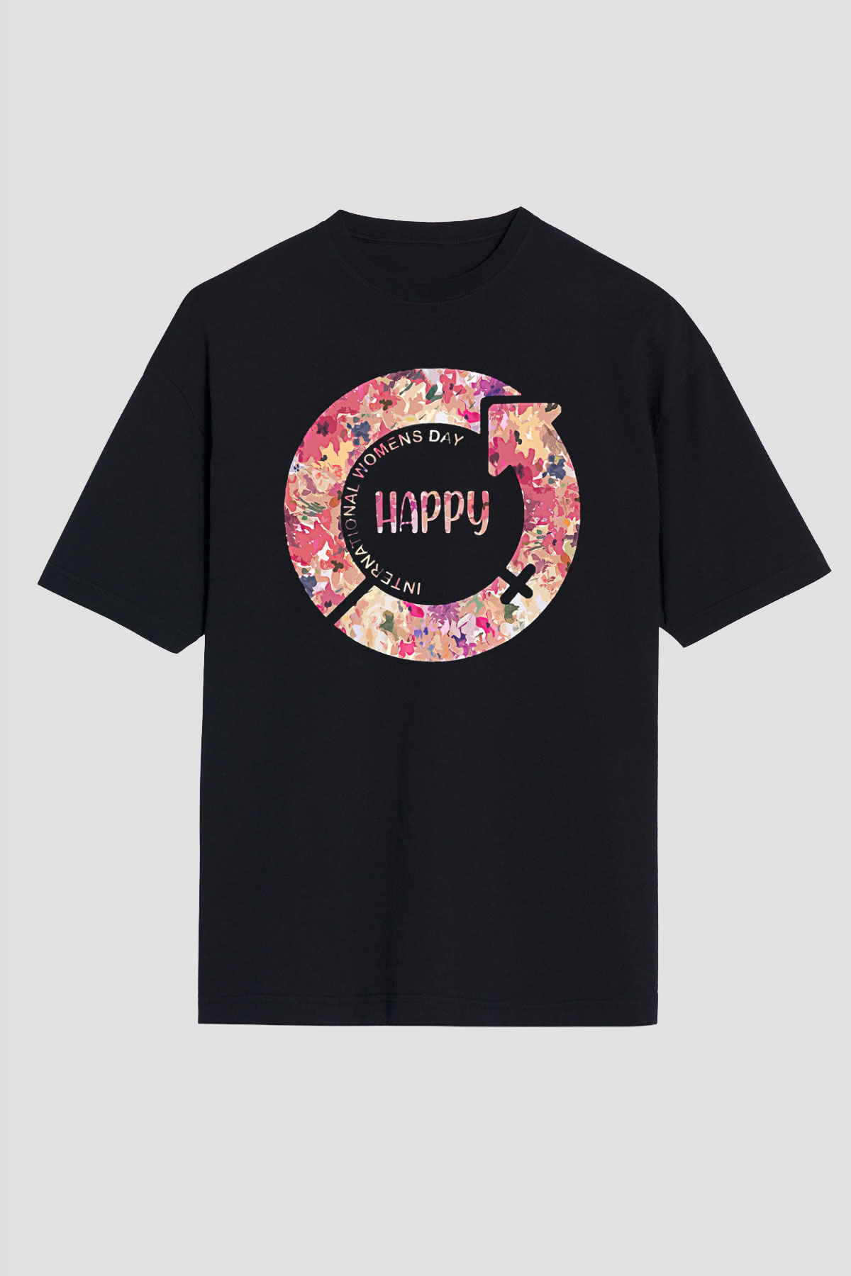 Kadınlar Günü Baskılı Unisex Siyah Oversize Tişört - Tshirt