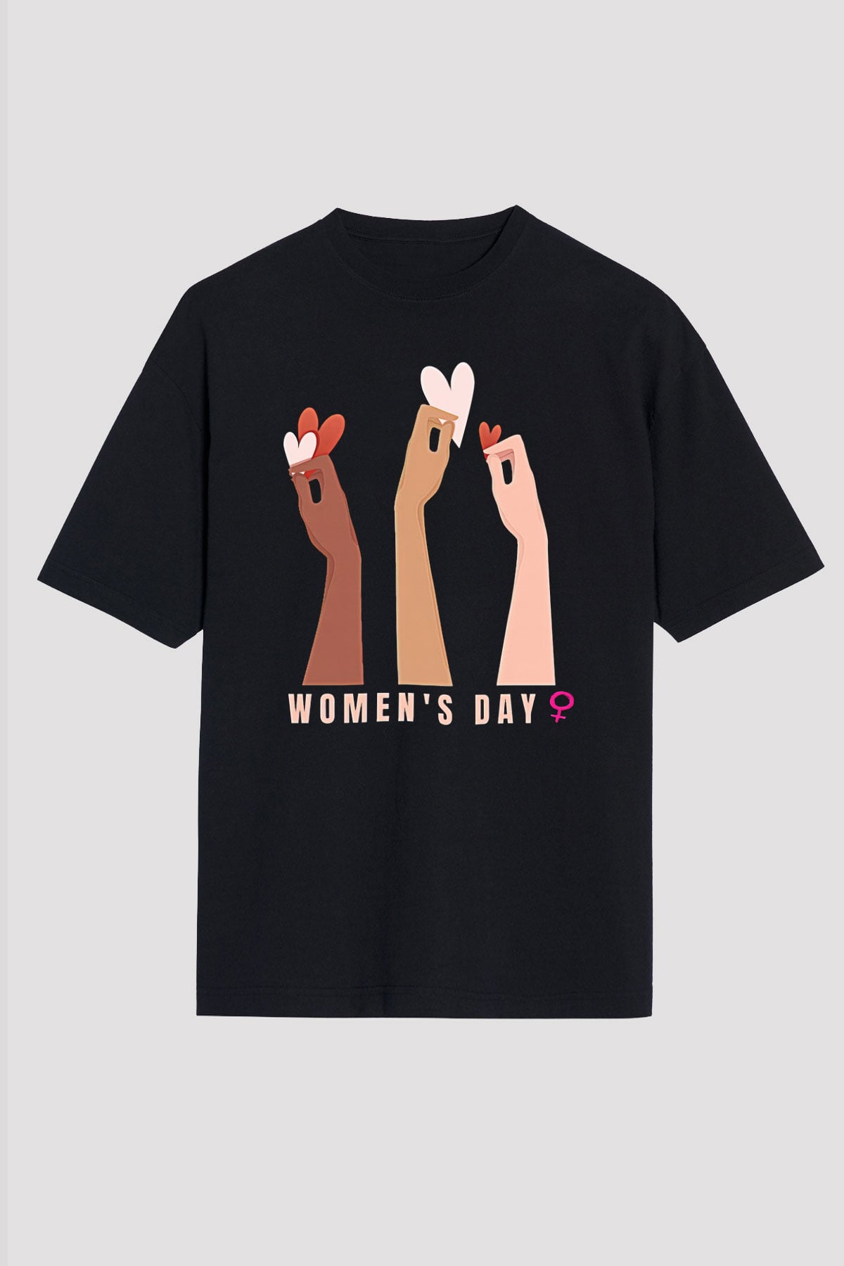 Kadınlar Günü Baskılı Unisex Siyah Oversize Tişört - Tshirt