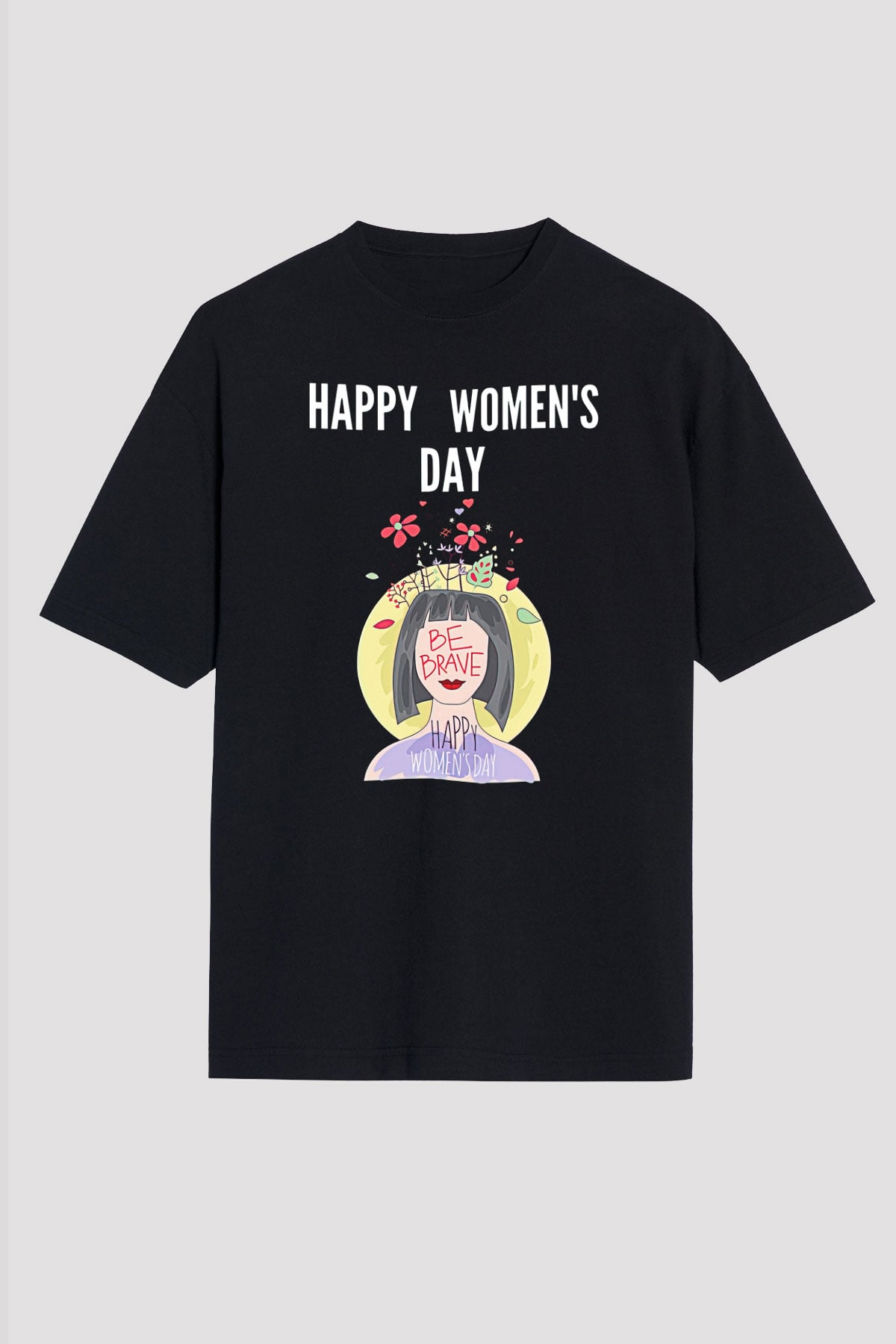 Kadınlar Günü Baskılı Unisex Siyah Oversize Tişört - Tshirt