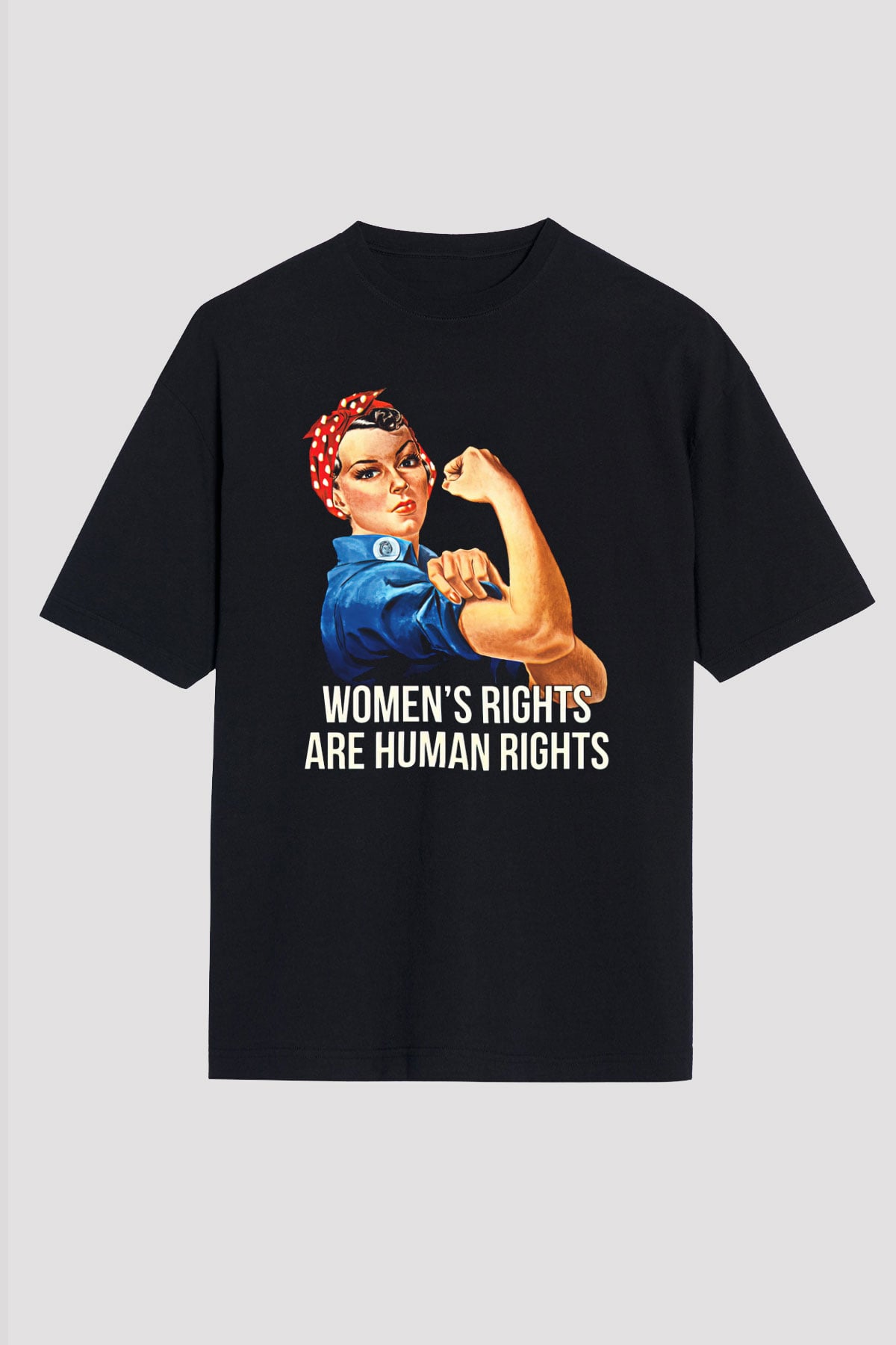 Kadınlar Günü Baskılı Unisex Siyah Oversize Tişört - Tshirt