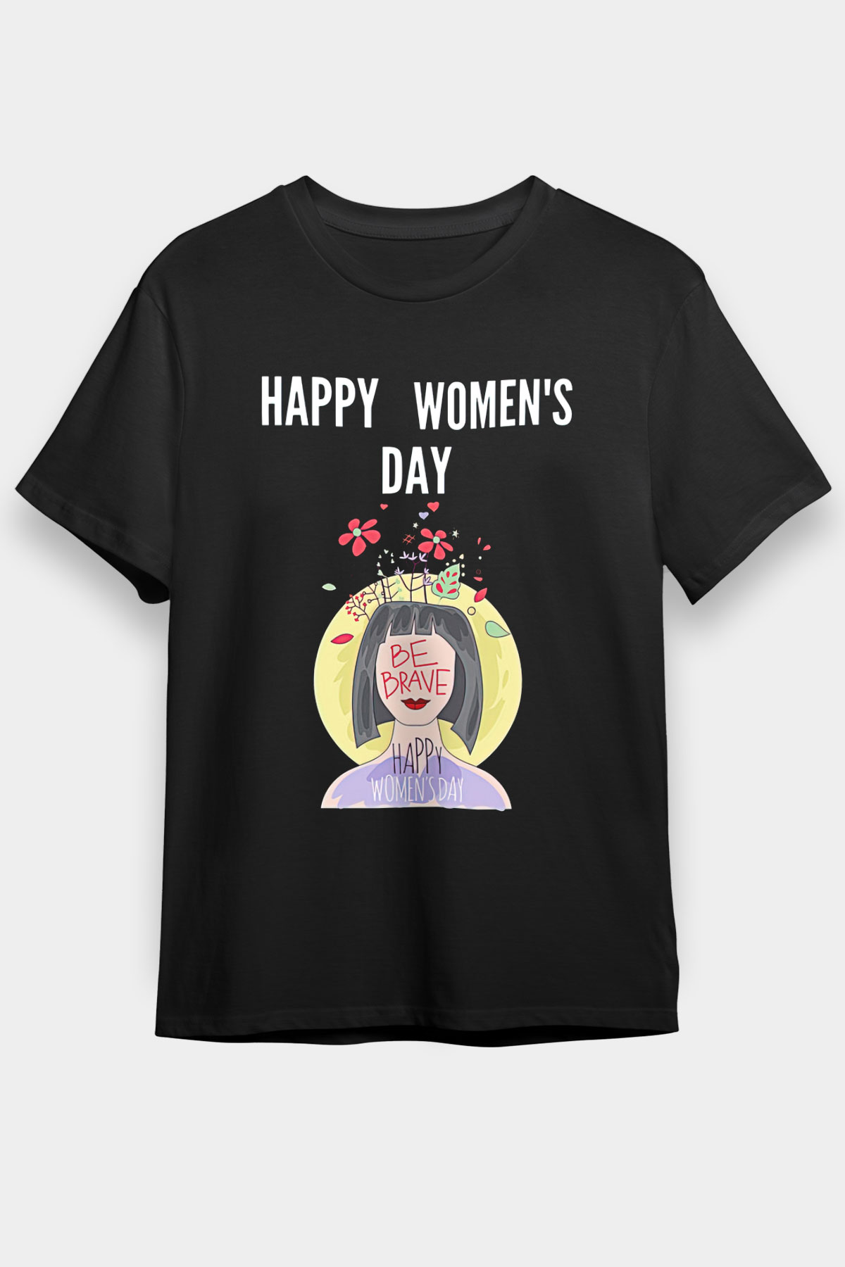 Kadınlar Günü Baskılı Unisex Siyah Tişört - Tshirt