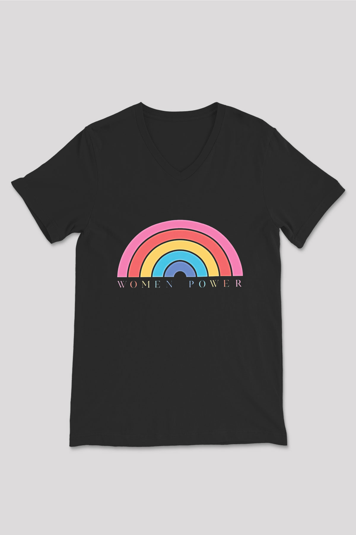 Kadınlar Günü Baskılı Unisex Siyah V Yaka Tişört - Tshirt