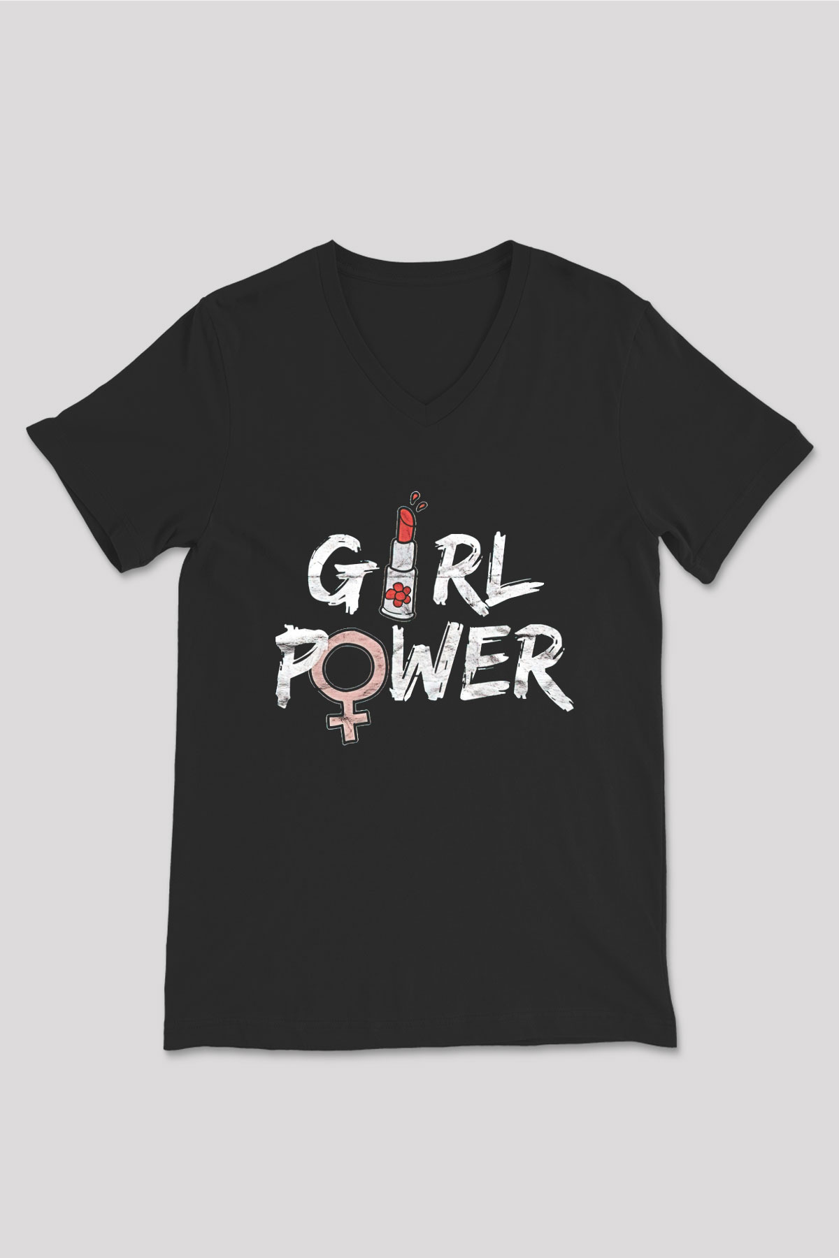 Kadınlar Günü Baskılı Unisex Siyah V Yaka Tişört - Tshirt