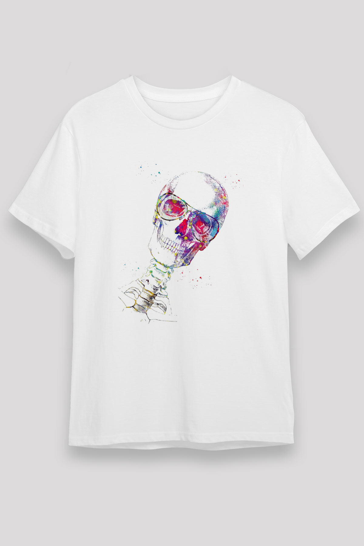 Kafatası Anatomi Baskılı Unisex Beyaz Tişört - Tshirt