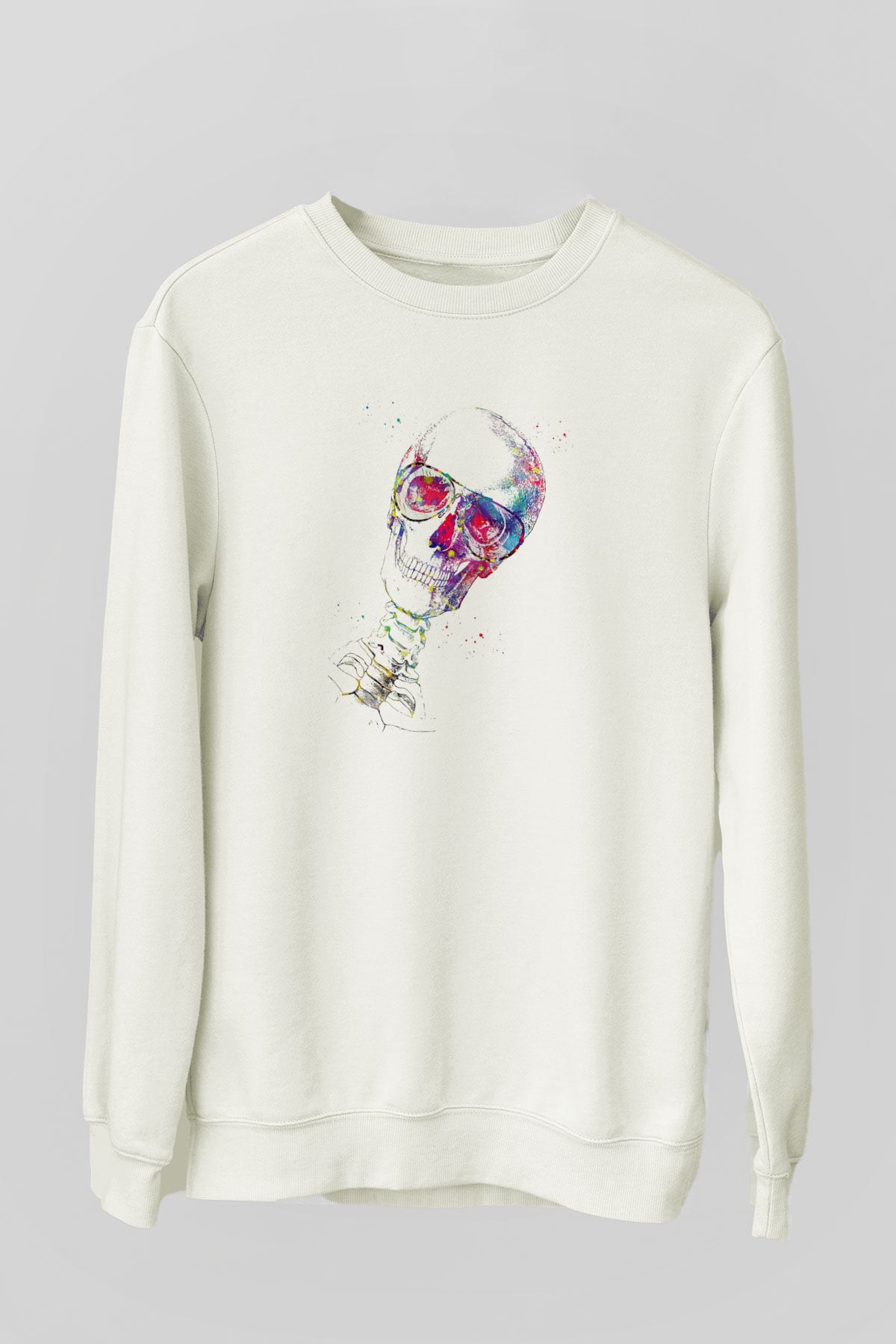 Kafatası Anatomi Baskılı Unisex Ekru Sweatshirt