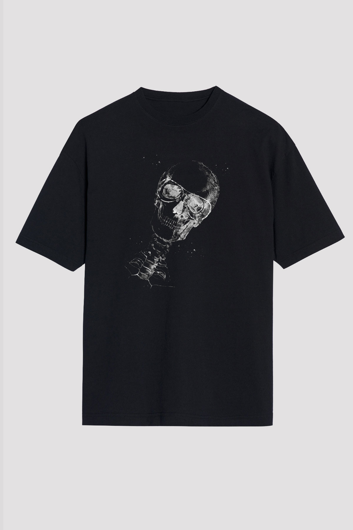 Kafatası Anatomi Baskılı Unisex Oversize Tişört - Tshirt